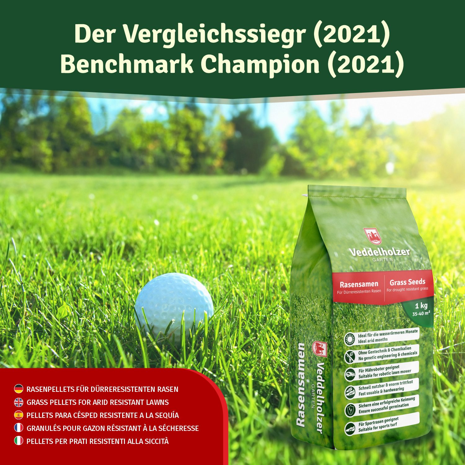 Veddelholzer Rasensamen Grassamen schnellkeimend dürreresistent Trockenrasen & Schattenrasen, Saatgut für Sport und Spielrasen Rasen – Bild 5 von 5