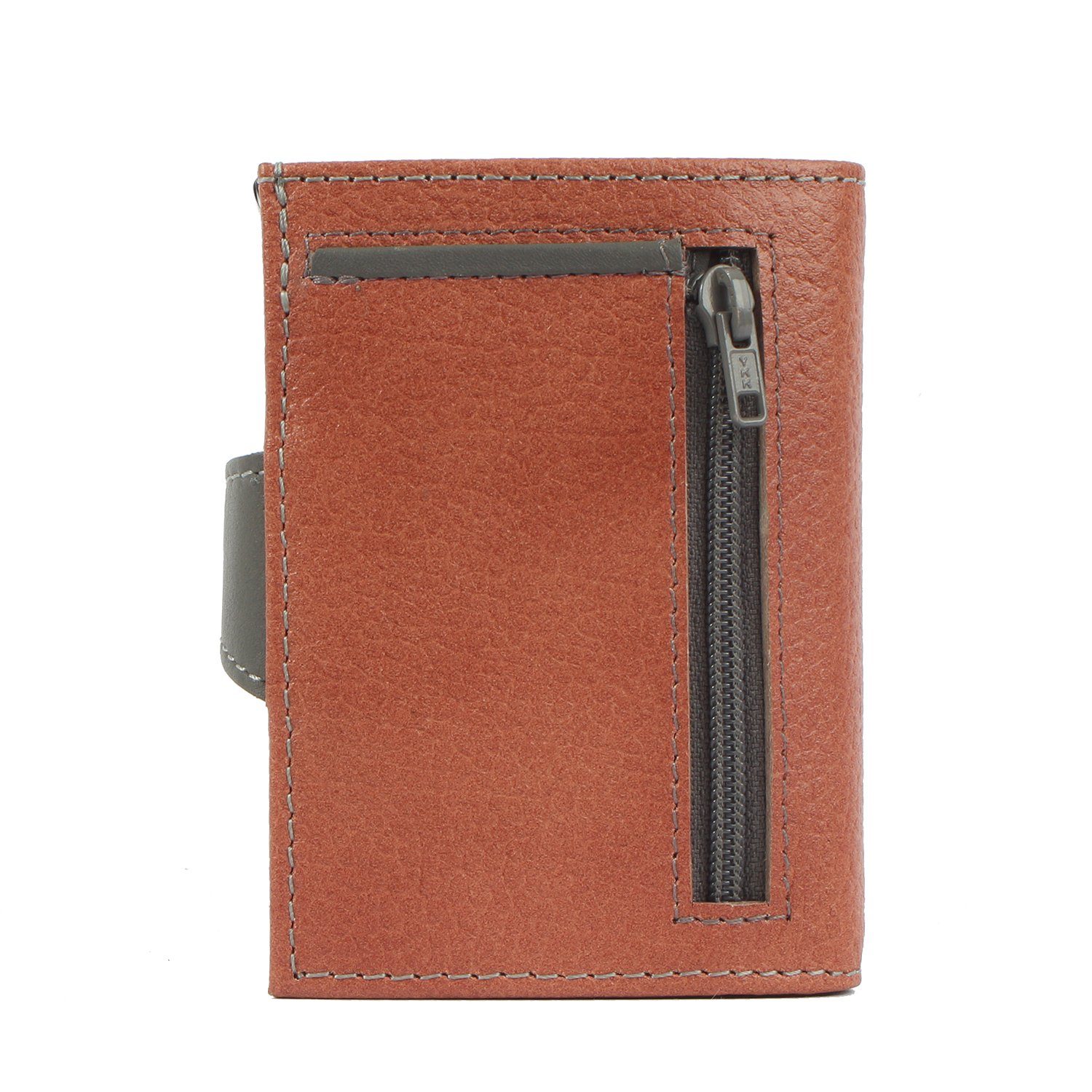 Margelisch Mini Geldbörse noonyu double RFID Kreditkartenbörse leather, Upcycling Leder salmon aus