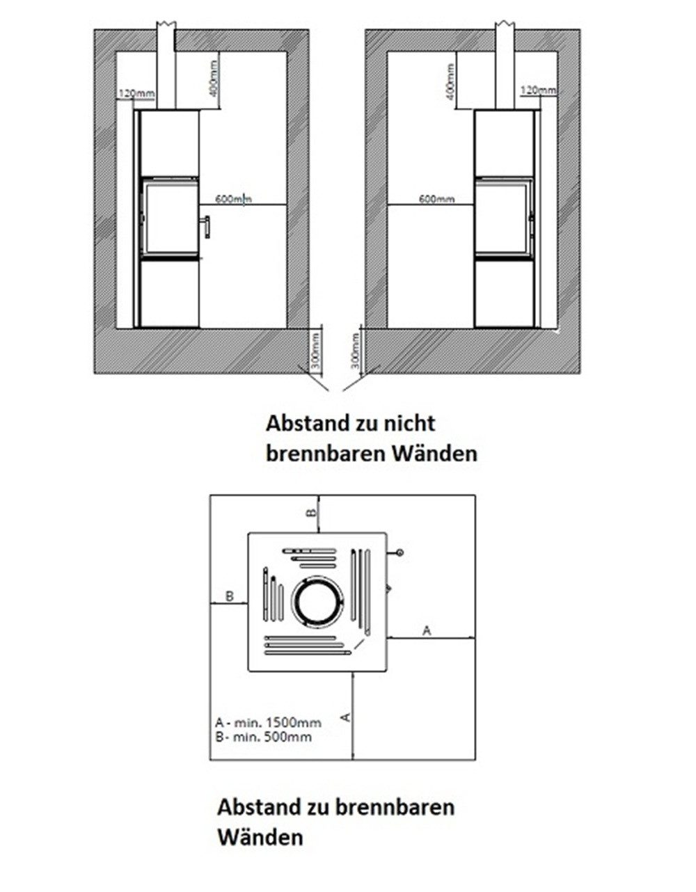 Hitze Kaminofen Eck-Kaminofen Hitze SIGA weiß, raumluftunabh. -6,5kW, 6.5 kW – Bild 4 von 4