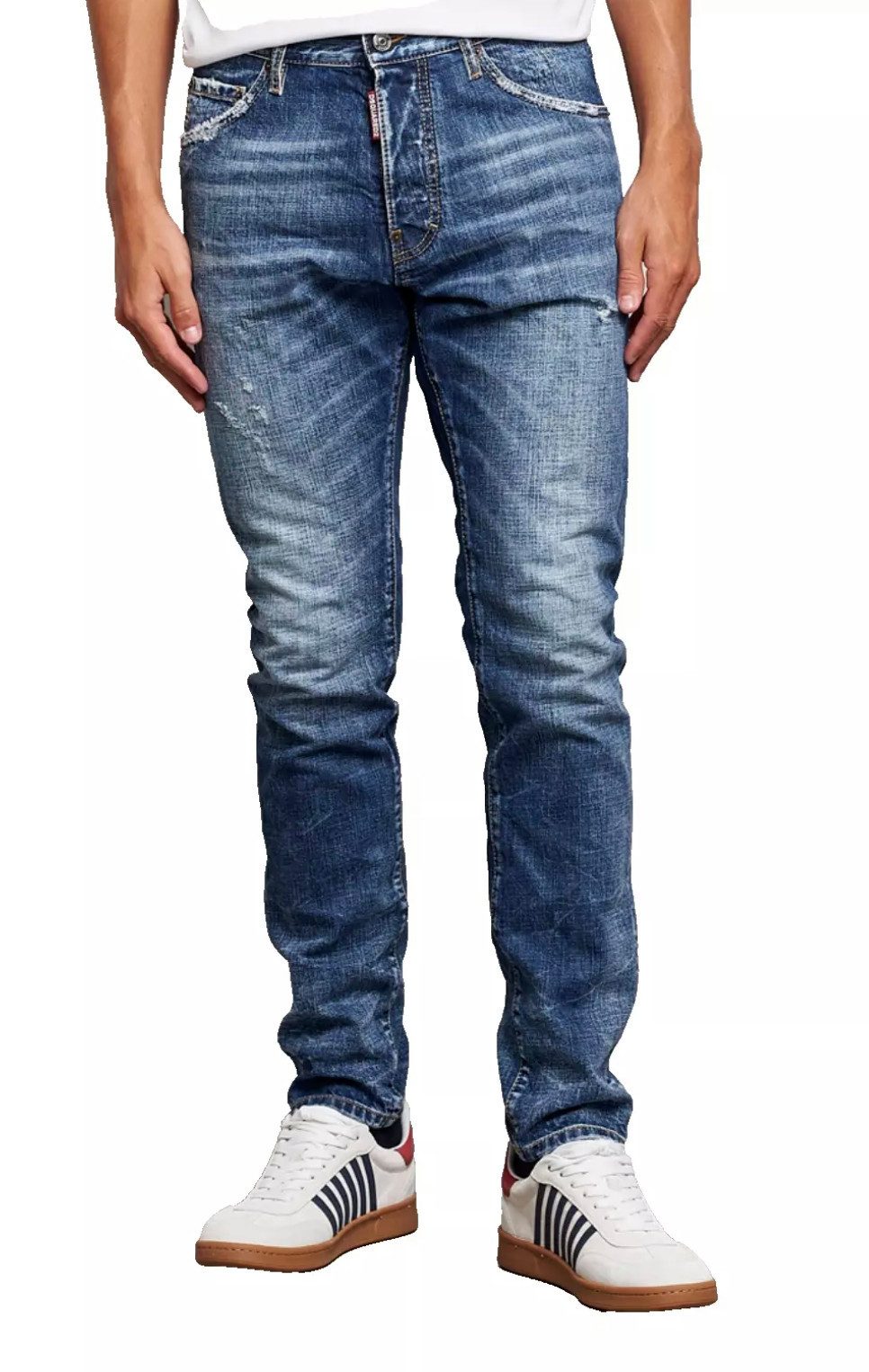 Dsquared2 5-Pocket-Jeans Jeans Cool Guy Tapered Fit Slim cut Gezielt platzierte Abnutzungsspuren für den angesagten Used-Look