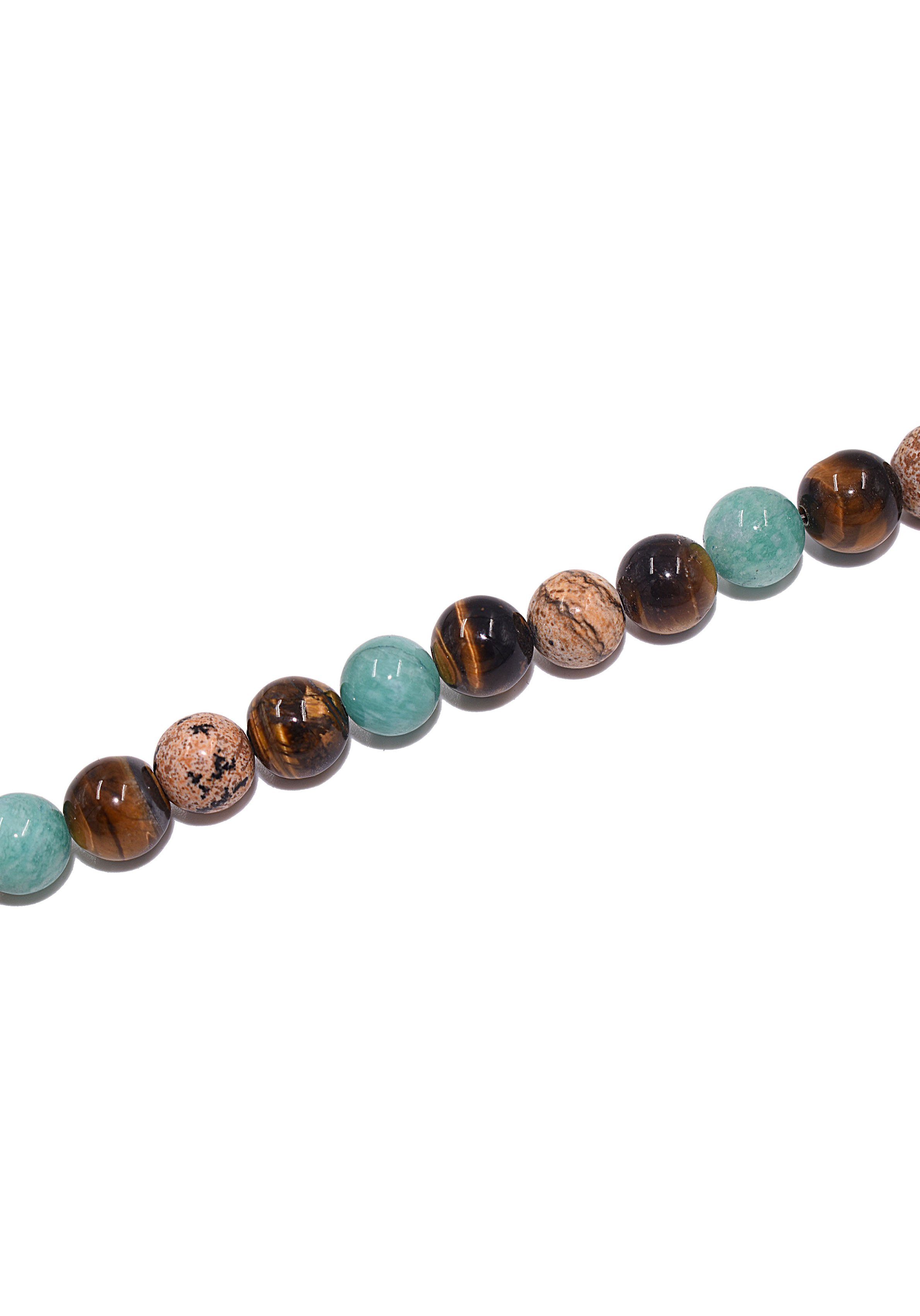 Firetti Collier Schmuck Geschenk Halsschmuck Halskette Farbstein Edelstein Tigerauge, Made in Germany - mit Amazonit, Jade, Tigerauge
