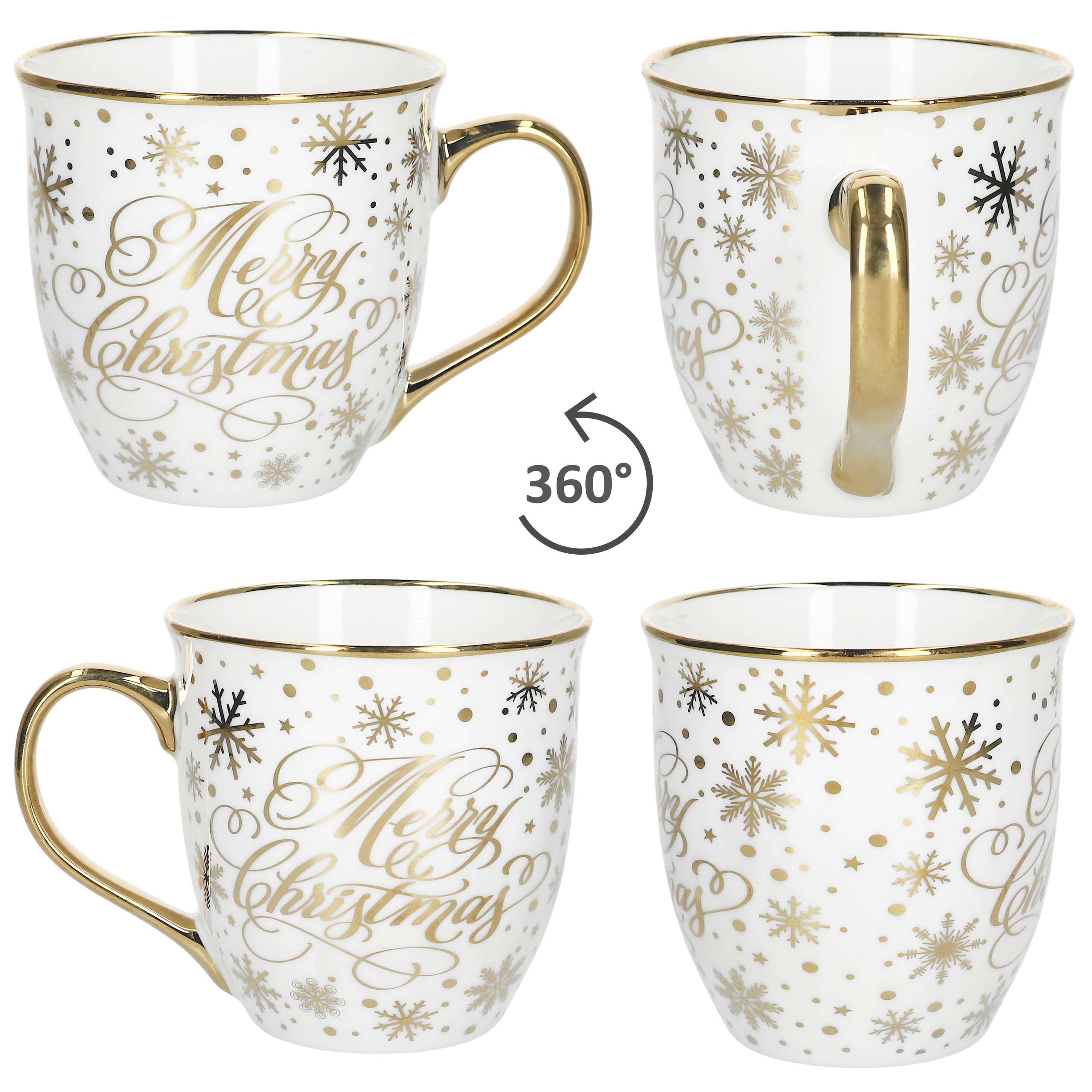 MamboCat Becher MamboCat 2er Set Jumbobecher Merry Christmas Goldrand Teebecher Kaffee, Porzellan