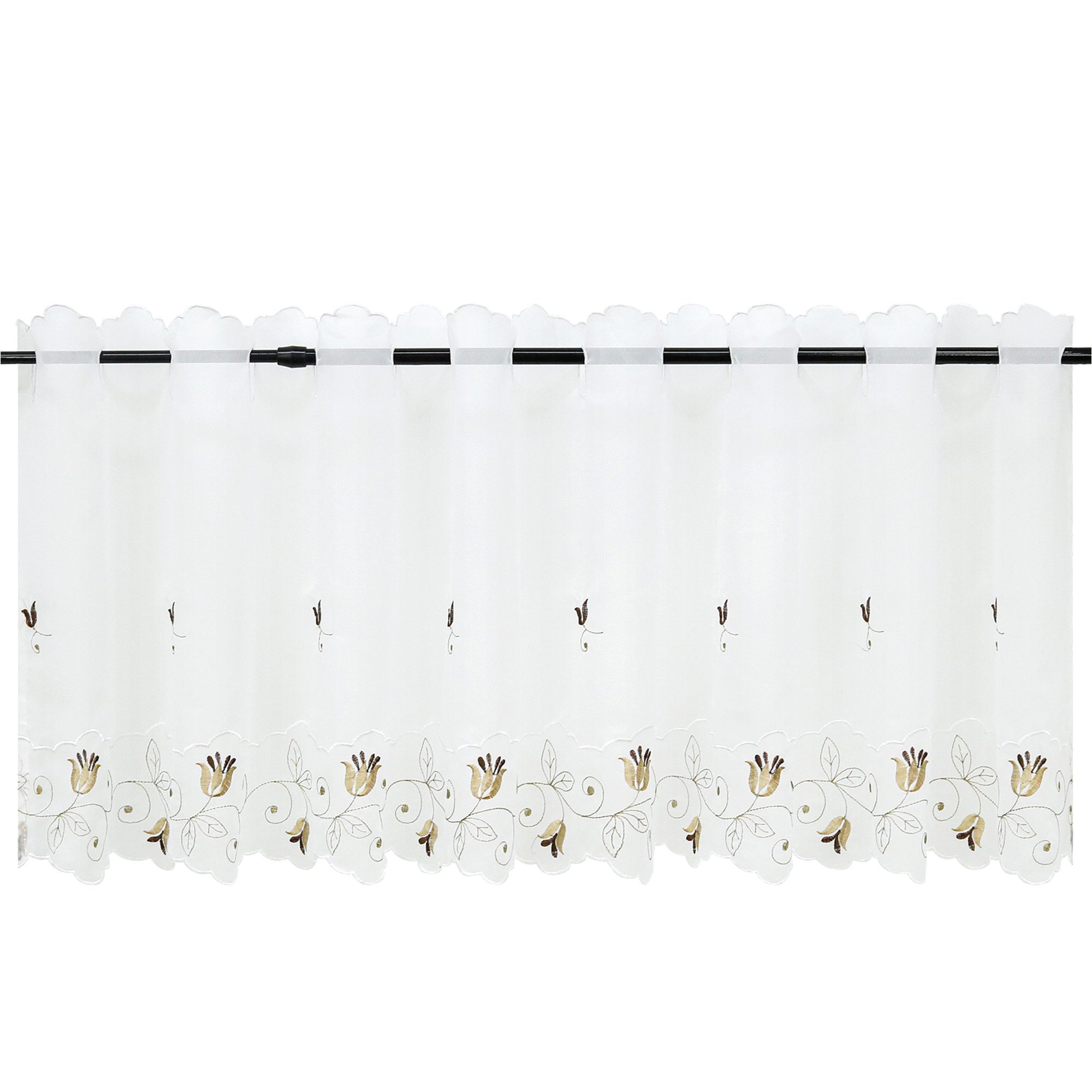 Delien Scheibengardine, Durchzuglöcher, Voile mit Blumen Stickerei