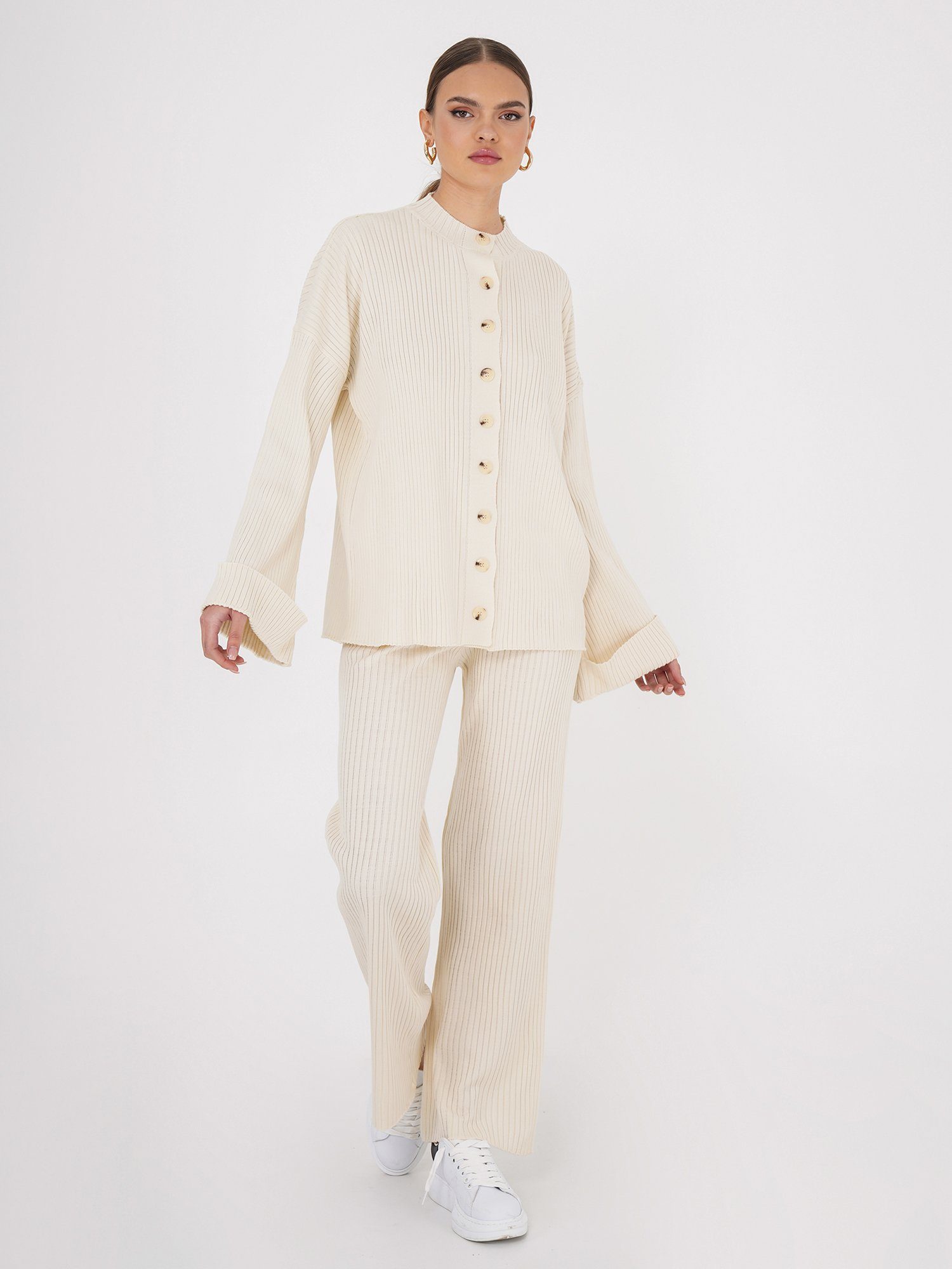 Freshlions Hose & beige Cardigan Pants Langarmshirt Set Freshlions