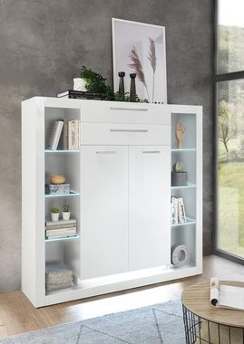 Furn.Design Highboard Ladis (Schrank in weiß mit Türen und Schubladen, 141 x 139 cm), Hochglanz