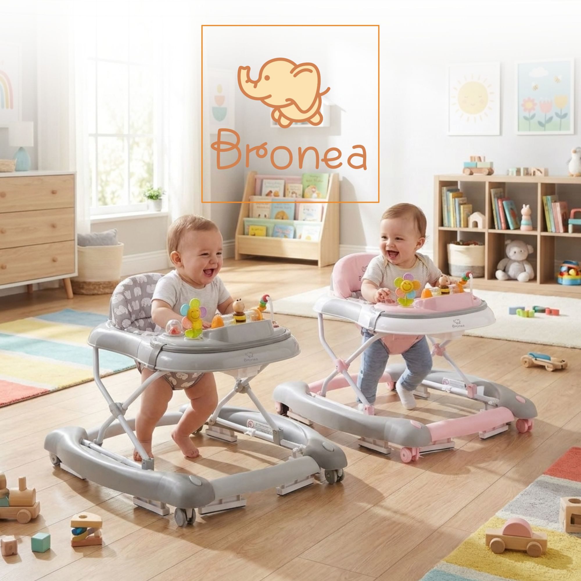 Bronea Lauflernhilfe 4-in-1 Lauflernwagen Gehfrei Baby Schaukel Lauflernhilfe Babywalker, Abnehmbares Spielpaneel - Wippfunktion - Leise gummierte Reifen