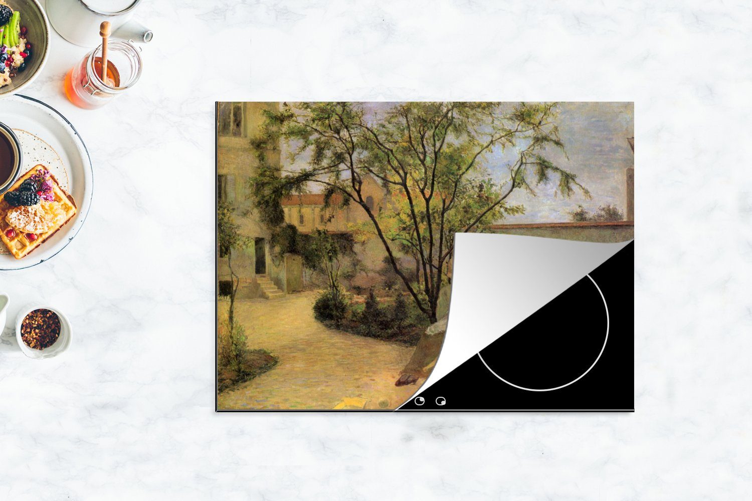 MuchoWow Herdblende-/Abdeckplatte Paul Die 70x52 tlg), Vinyl, (1 cm, Gemälde im Gauguin, Familie von Arbeitsfläche Garten Ceranfeldabdeckung Mobile nutzbar, 