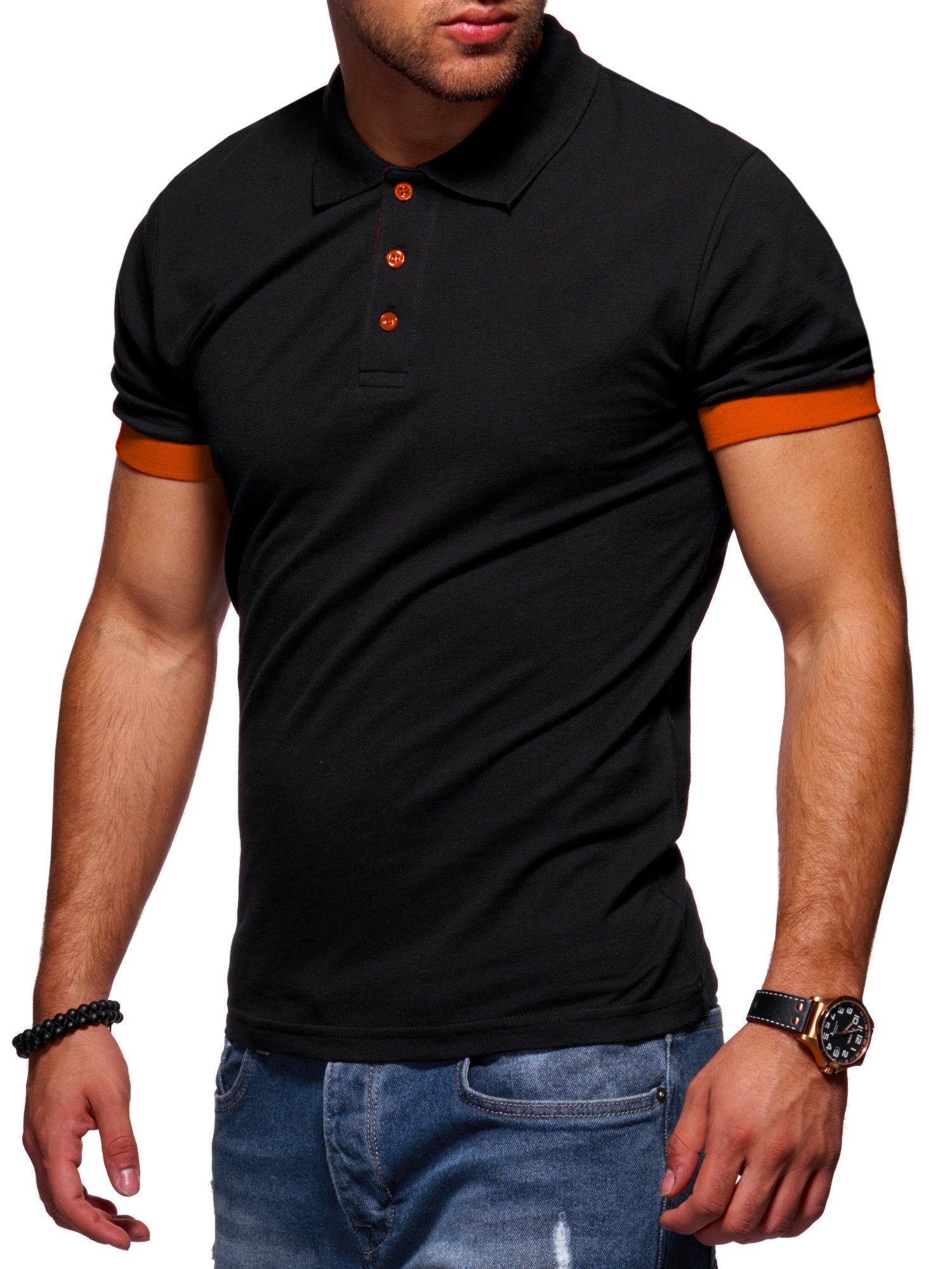 Schwarz-Orange Poloshirt Style-Division Basic Polo-Hemd SDTACOMA