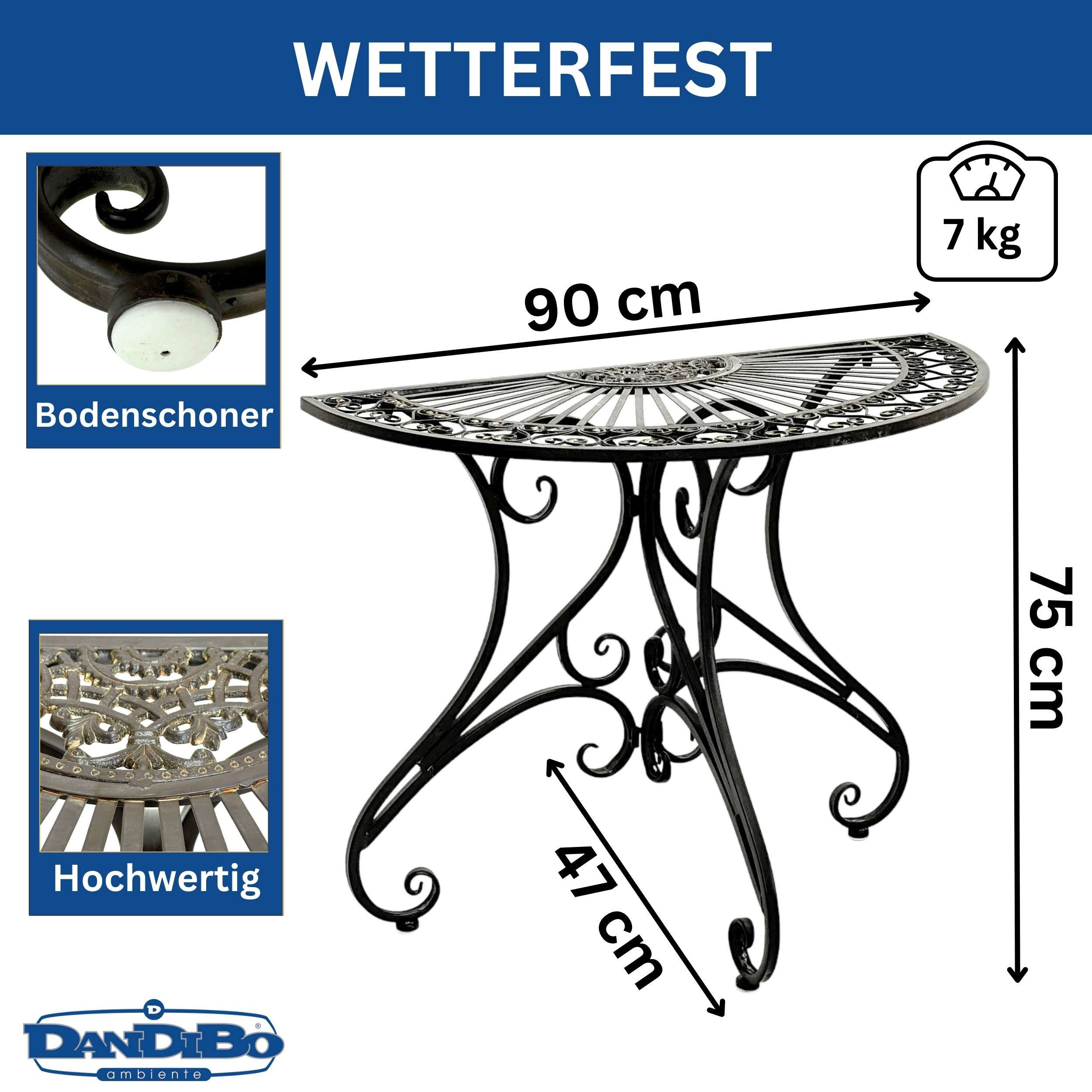 DanDiBo Konsolentisch Wandtisch Tisch Halbrund Flurtisch 90 cm Metall Braun Beistelltisch, Wand 90 cm Vigo 19511 Vintage Antik