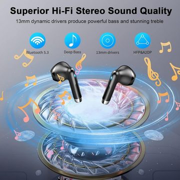 Drsaec Kabellos Bluetooth 5.3 IP7 Wasserdicht Ohrhörer LED-Anzeige In-Ear-Kopfhörer (HD-Mikrofone für kristallklare Anrufe und Sprachsteuerung mit Touch., mit 4 Mic,2023 Neue ENC Noise Cancelling Wireless Earbuds48HTieferBass)