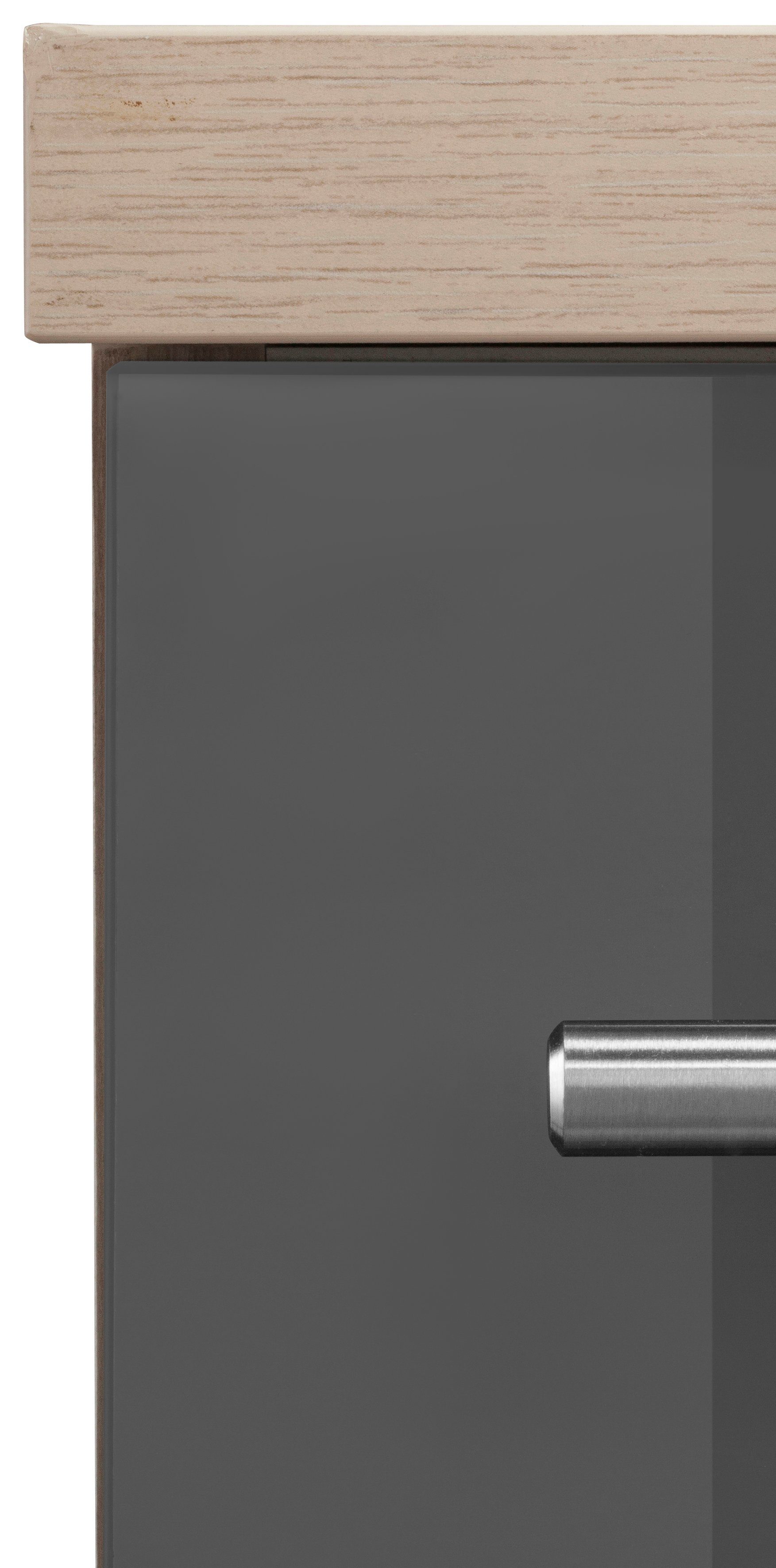 Kochinsel höhenverstellbare Stellbreite 95 Stellfüße E-Geräten, grau mit 160 Hochglanz/akaziefarben Bern, cm, x OPTIFIT