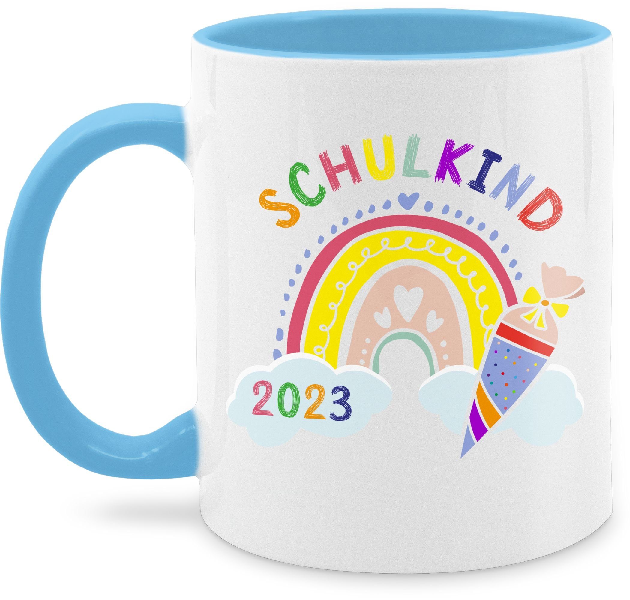 Shirtracer Tasse Regenbogen Schulkind 2023, Keramik, Einschulung Geschenk Tasse 1 Hellblau
