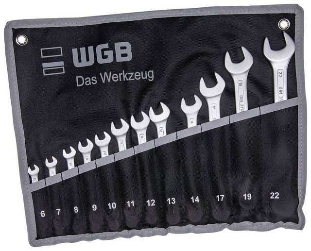 WGB BASIC PLUS Gabel- und Ringschlüssel »Ringmaulschlüssel-Satz« (Set, 12 St), Ringseite 15° abgewinkelt, in Rolltasche