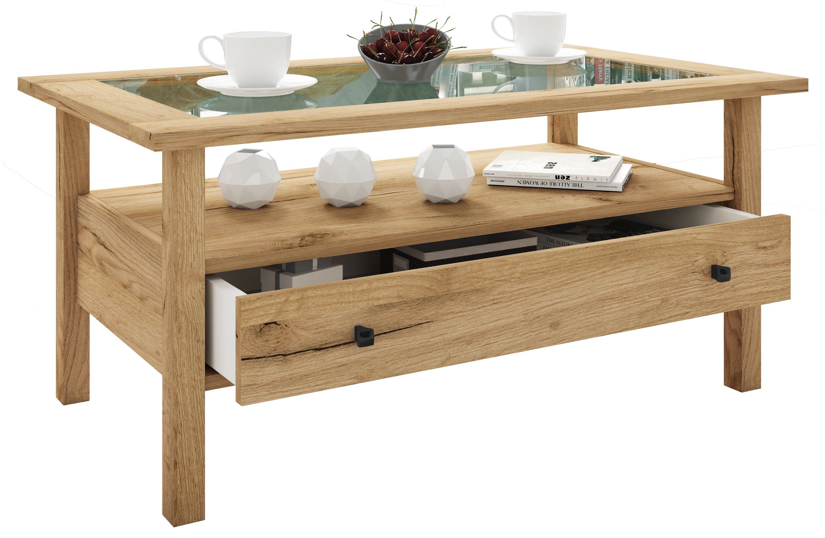 L Lingis Schublade Sofatisch Honig-Eiche Holz VCM Couchtisch Couchtisch