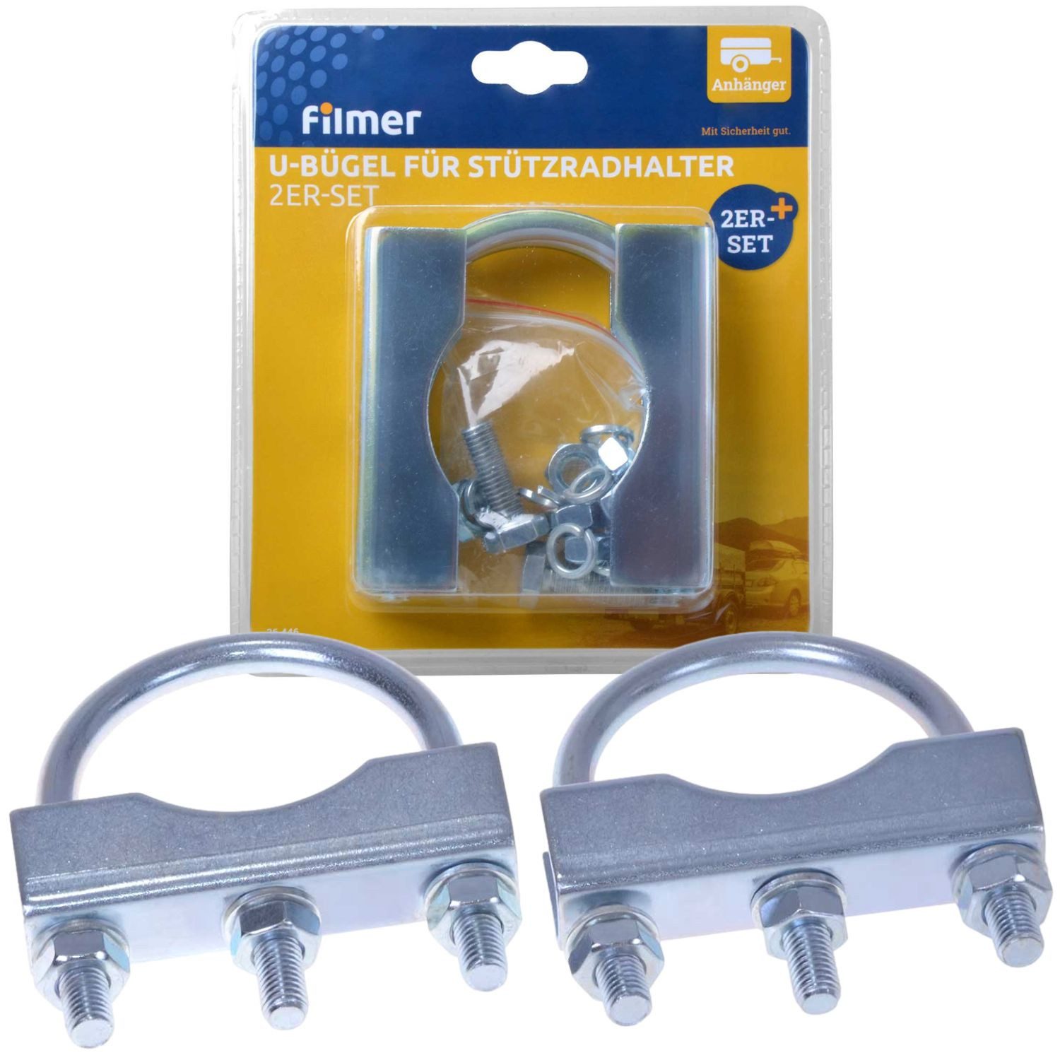 Diedrich Filmer GmbH Anhänger-Stützrad 2 Stück Klemmhalter U-Bügel Rund für Stützrad (Set, 1 St., 1x Abreißseilhalterung), Halter Bremsseil Sicherungsseil Hollandöse Öse Hänger Anhängerkupplung