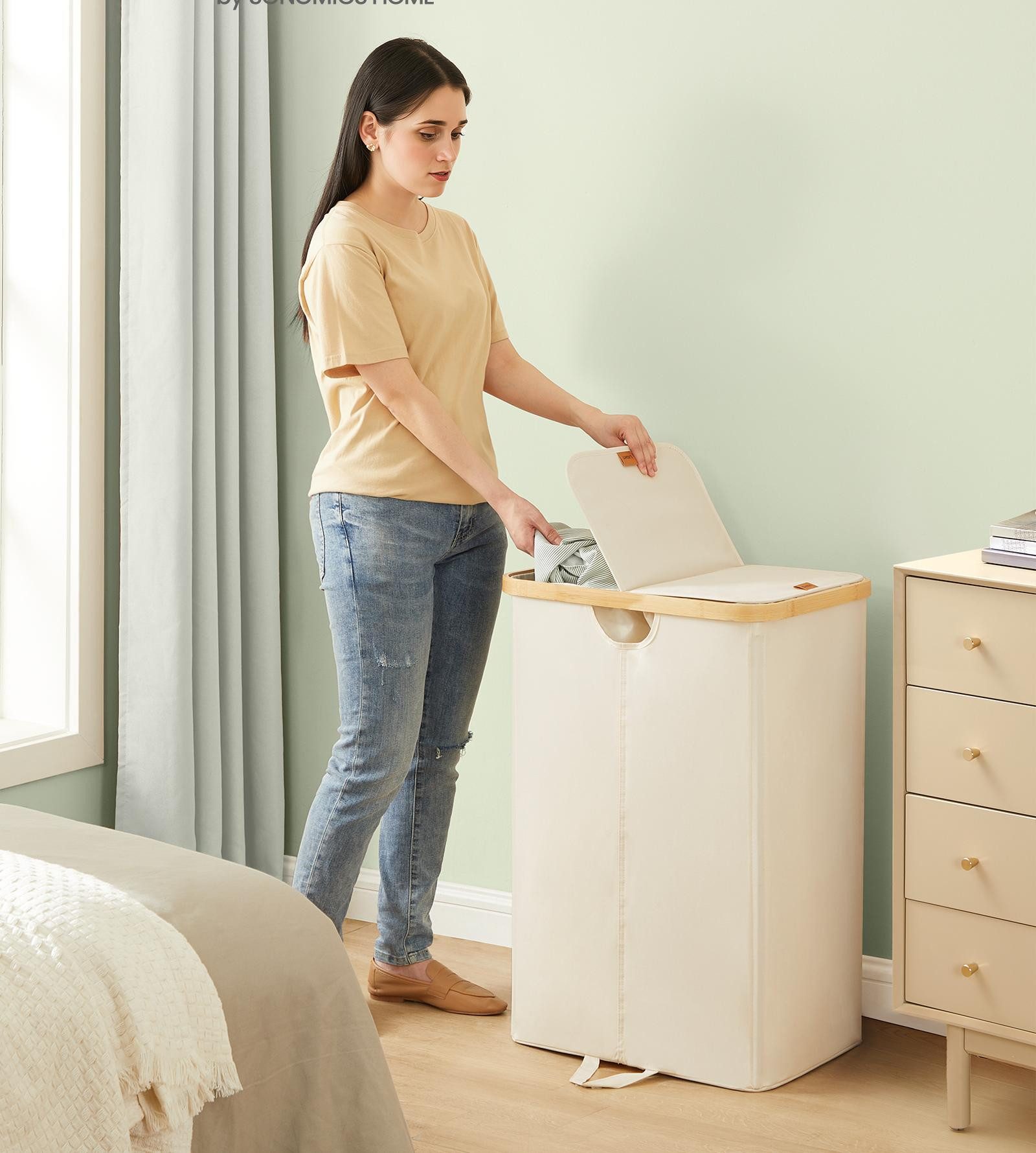 SONGMICS Wäschekorb, 2 Fächer,150 Liter,mit Deckel, herausnehmbarer Wäsches günstig online kaufen