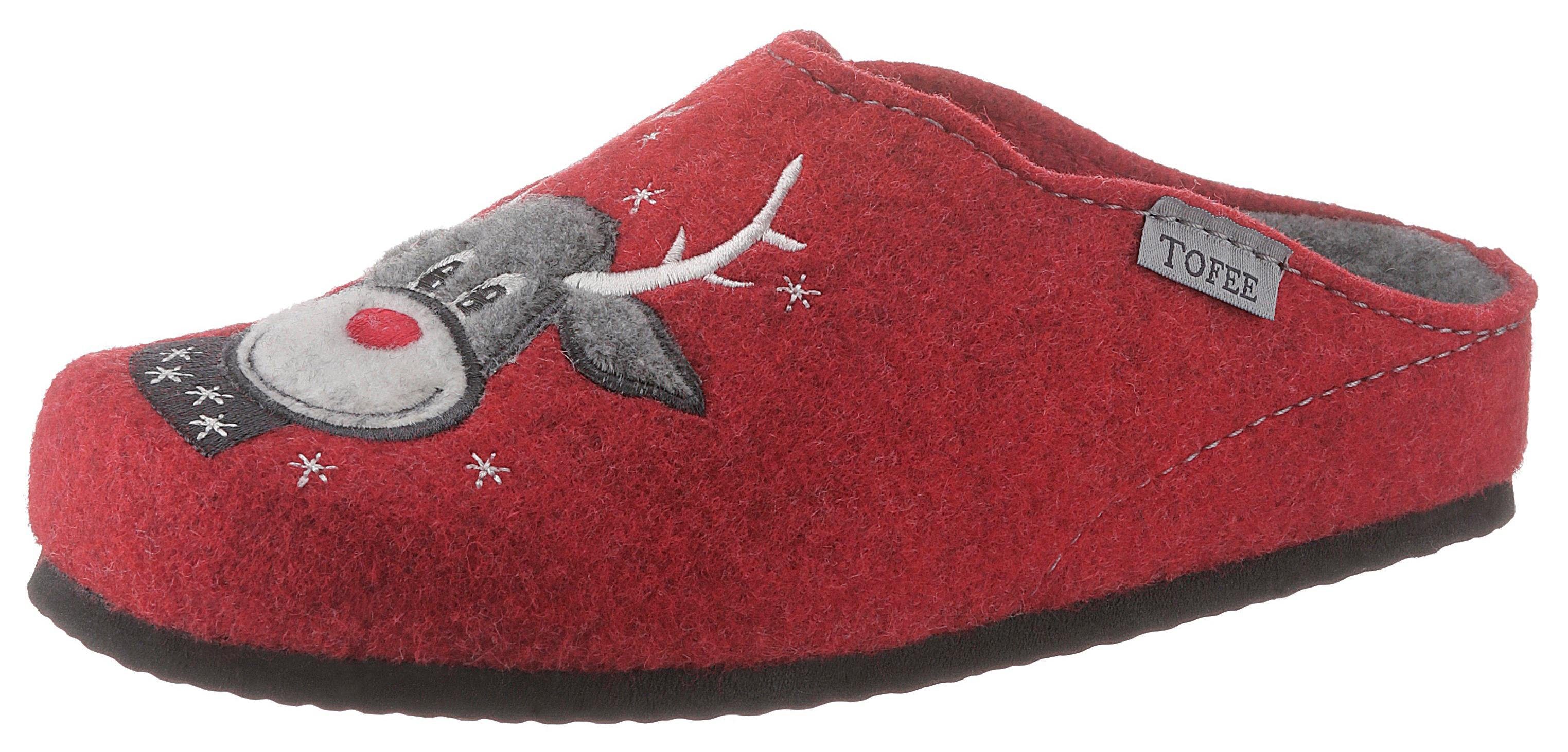 Tofee Pantoffel mit winterlichem Elch-Motiv