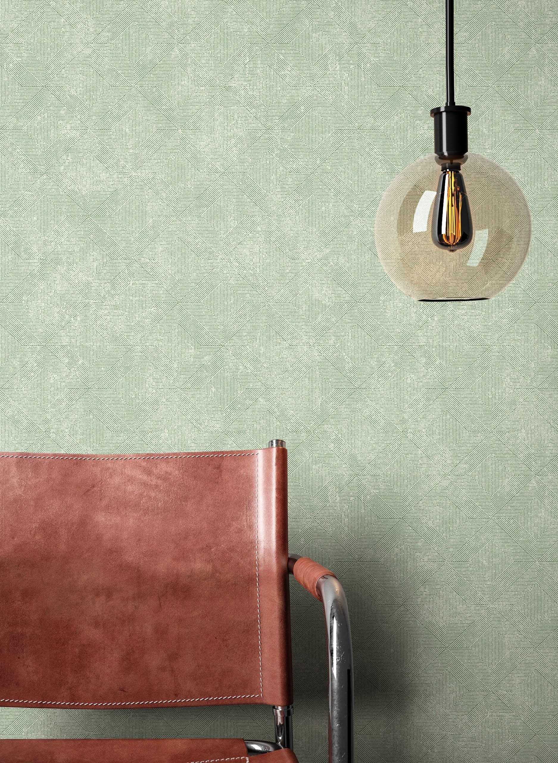 Newroom Vliestapete Hiram Green Tapete Mustertapete Rauten,Linien, Grün Tapete Modern Rauten - Mustertapete Retro Mint Grafisch Geometrisch Linien für Wohnzimmer Schlafzimmer Küche, Retro