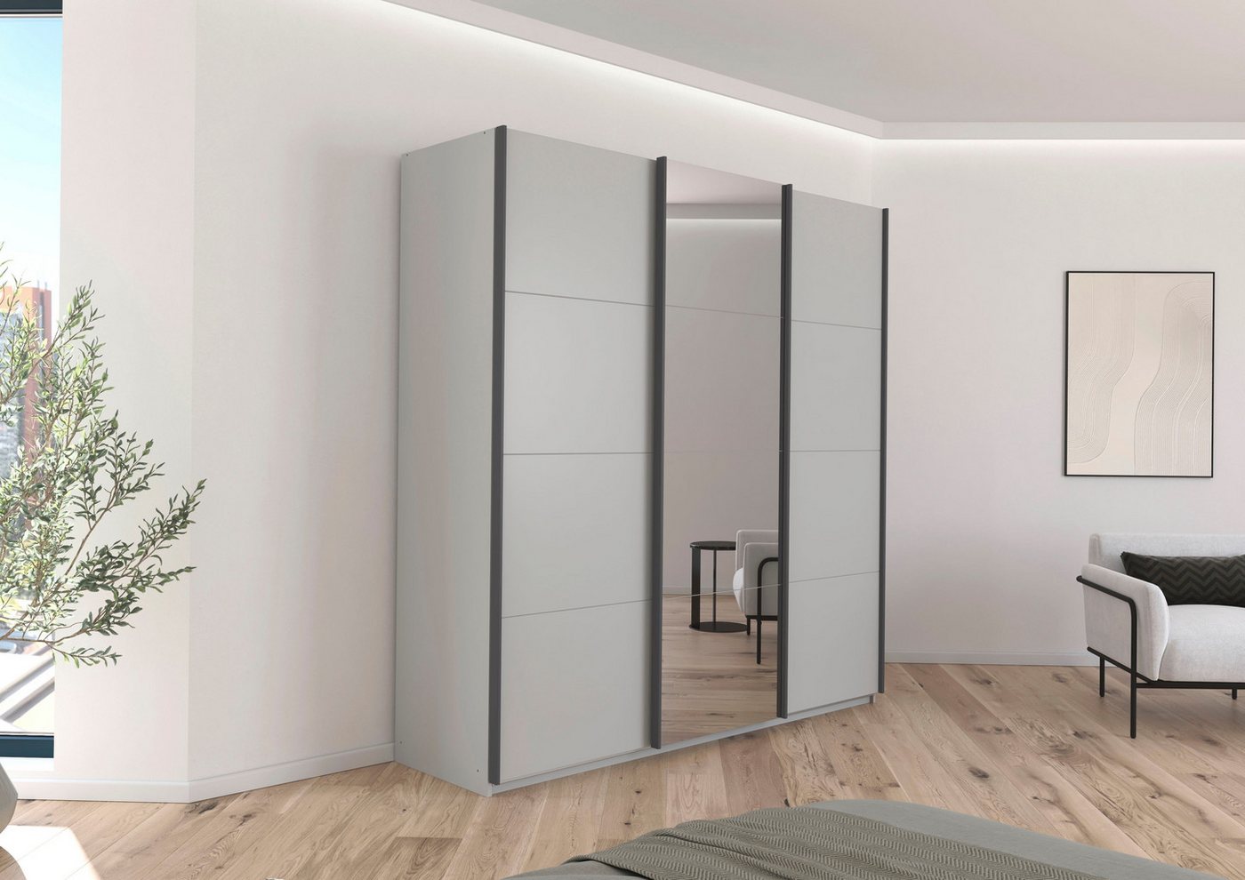 OTTO home Schwebetürenschrank Kleiderschrank Schrank Schlafzimmerschrank Garderobe AGORDO (Breiten 203/271/315/360 cm in drei Griff-Farben - NEU: Farbe SCHWARZ) Top Innenausstattung, in 4 Breiten und 2 Höhen MADE IN GERMANY