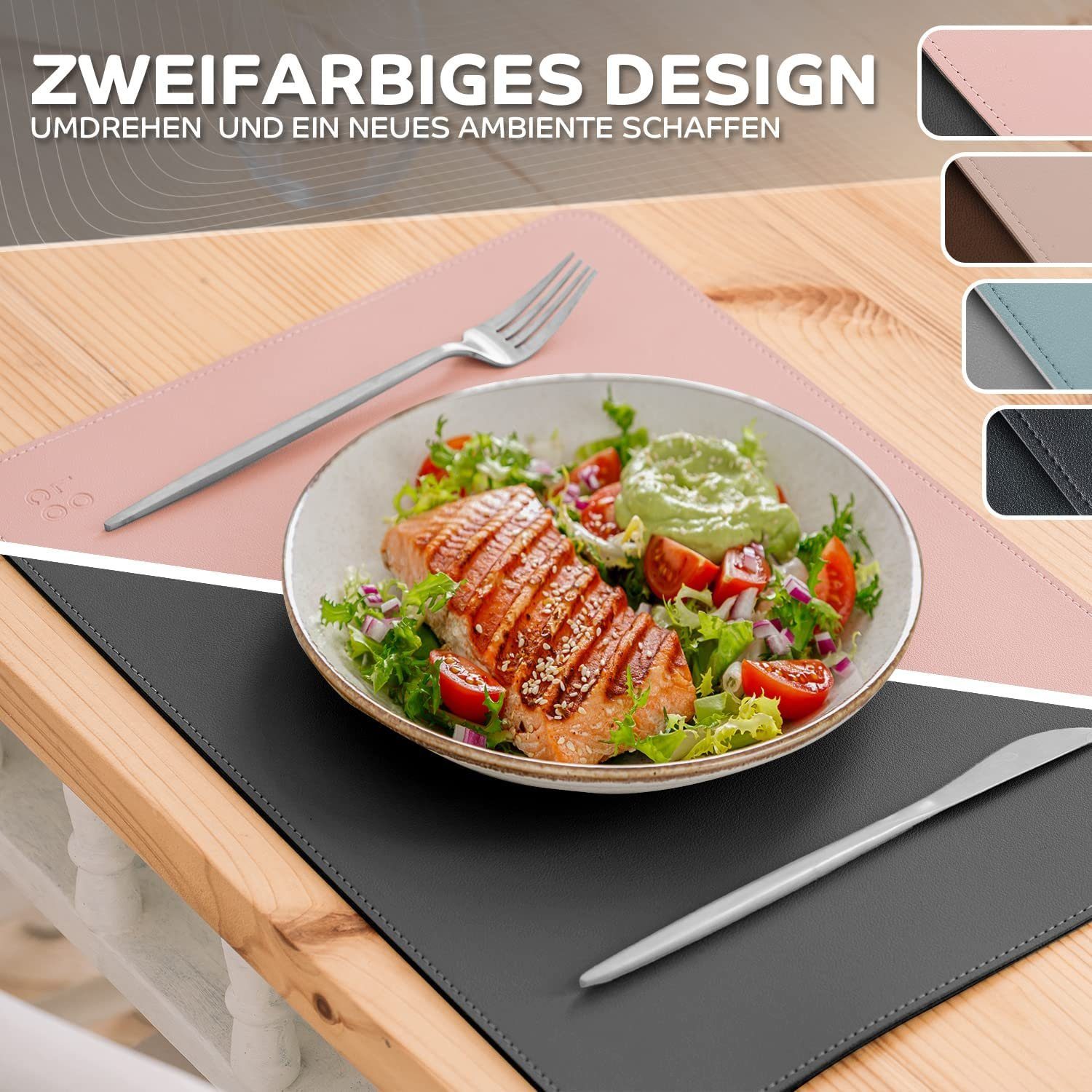 Loco Bird Platzset aus Kunstleder, 4er Set Zweifarbig, 43x30cm Lederoptik -, abwischbare Platzdeckchen Kunstleder