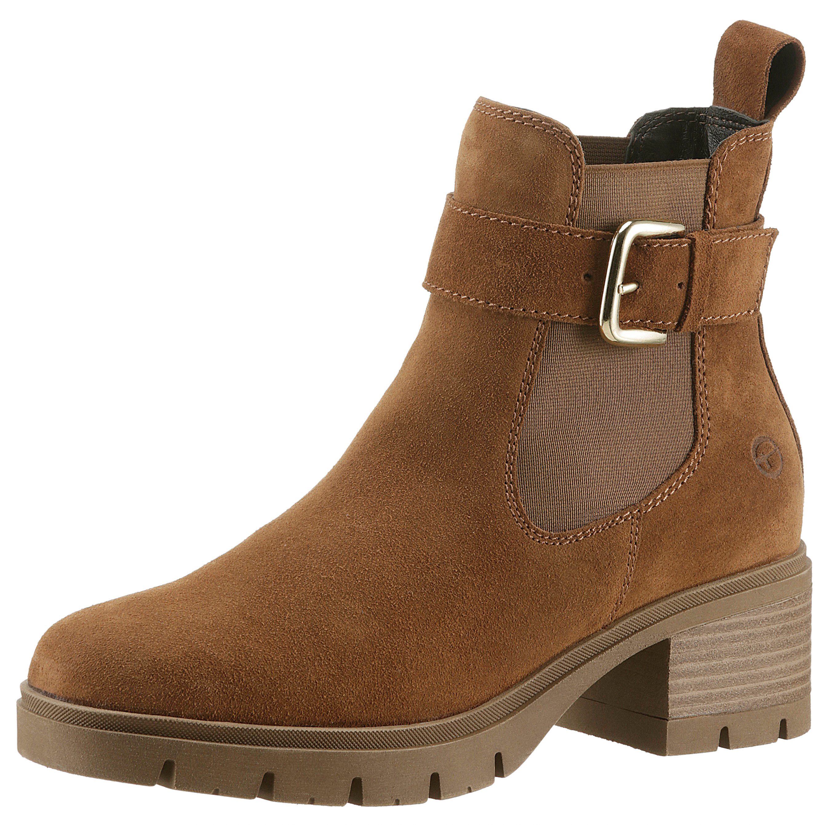 Tamaris Chelseaboots, Blockabsatz, Businessmode, Stiefelette mit Zierschnalle