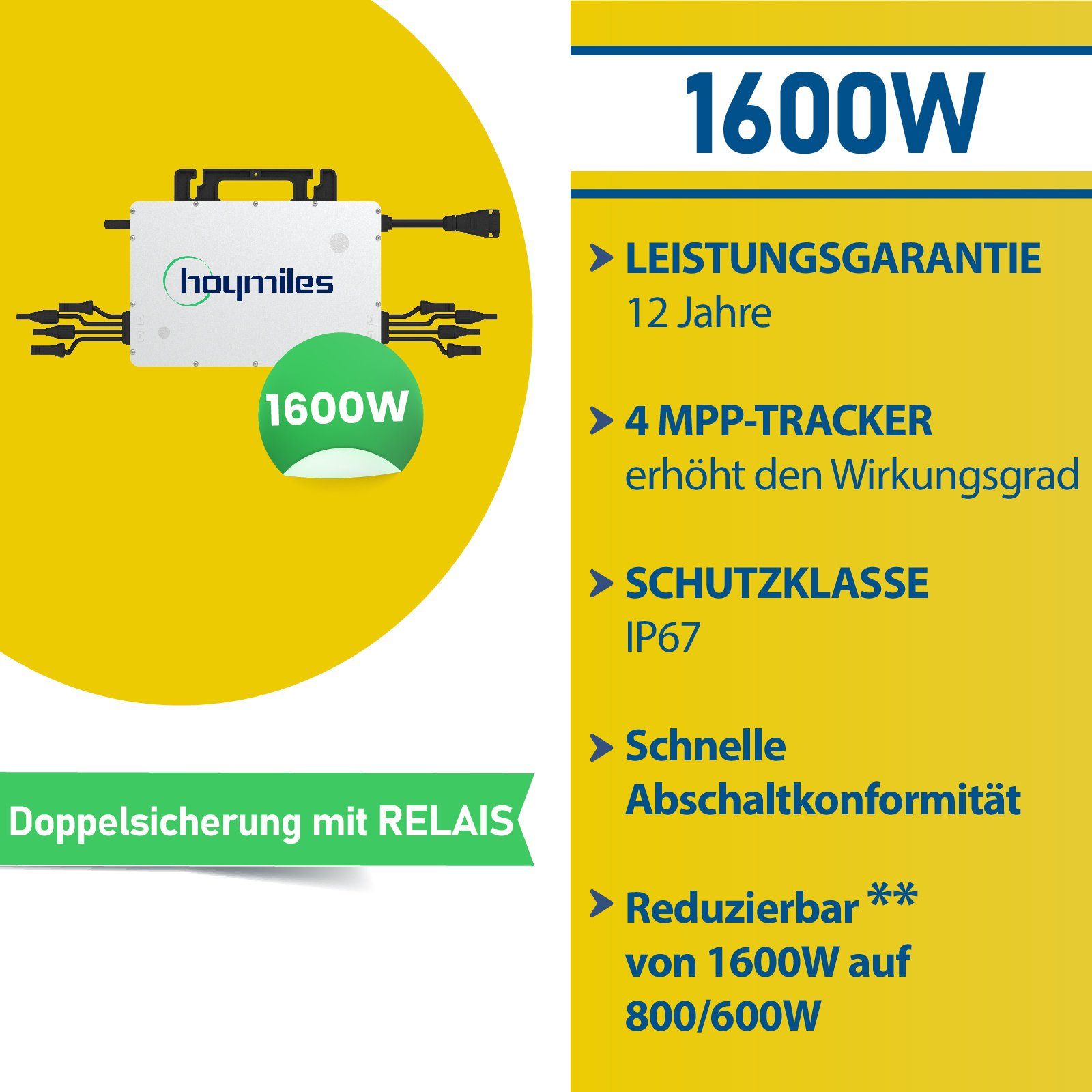 Balkongeländer Eckig Stegpearl 1600W DTU-WLite-S) Wechselrichter, 400W) mit Balkonkraftwerk, Hoymiles Solaranlage (4x (PV-Montage Photovoltaik HMS-1600-4T