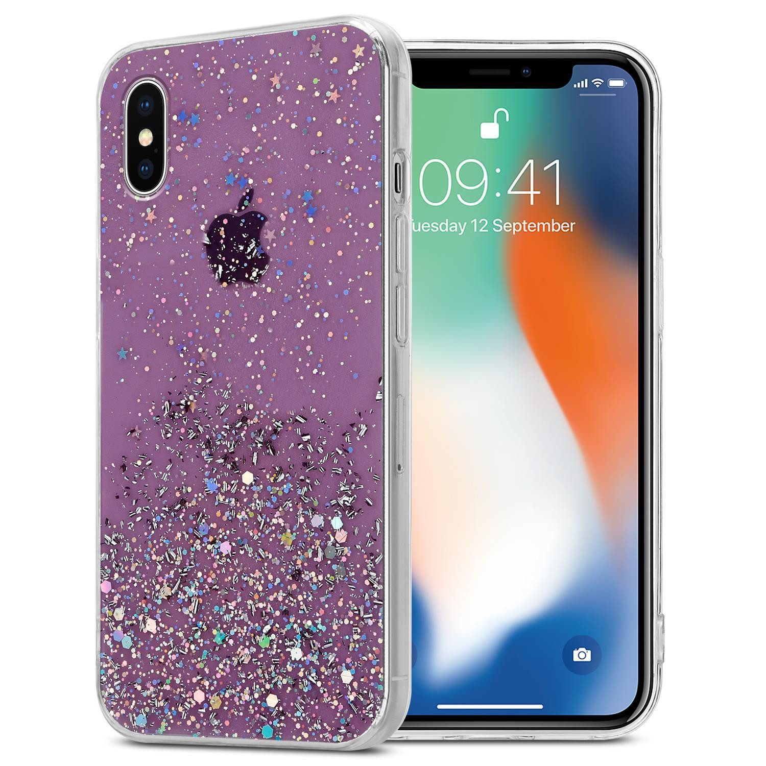 Cadorabo Handyhülle für iPhone XS MAX Hülle Apple iPhone XS MAX, Flexible TPU Silikon Handy Schutzhülle - Hülle - mit Glitzer