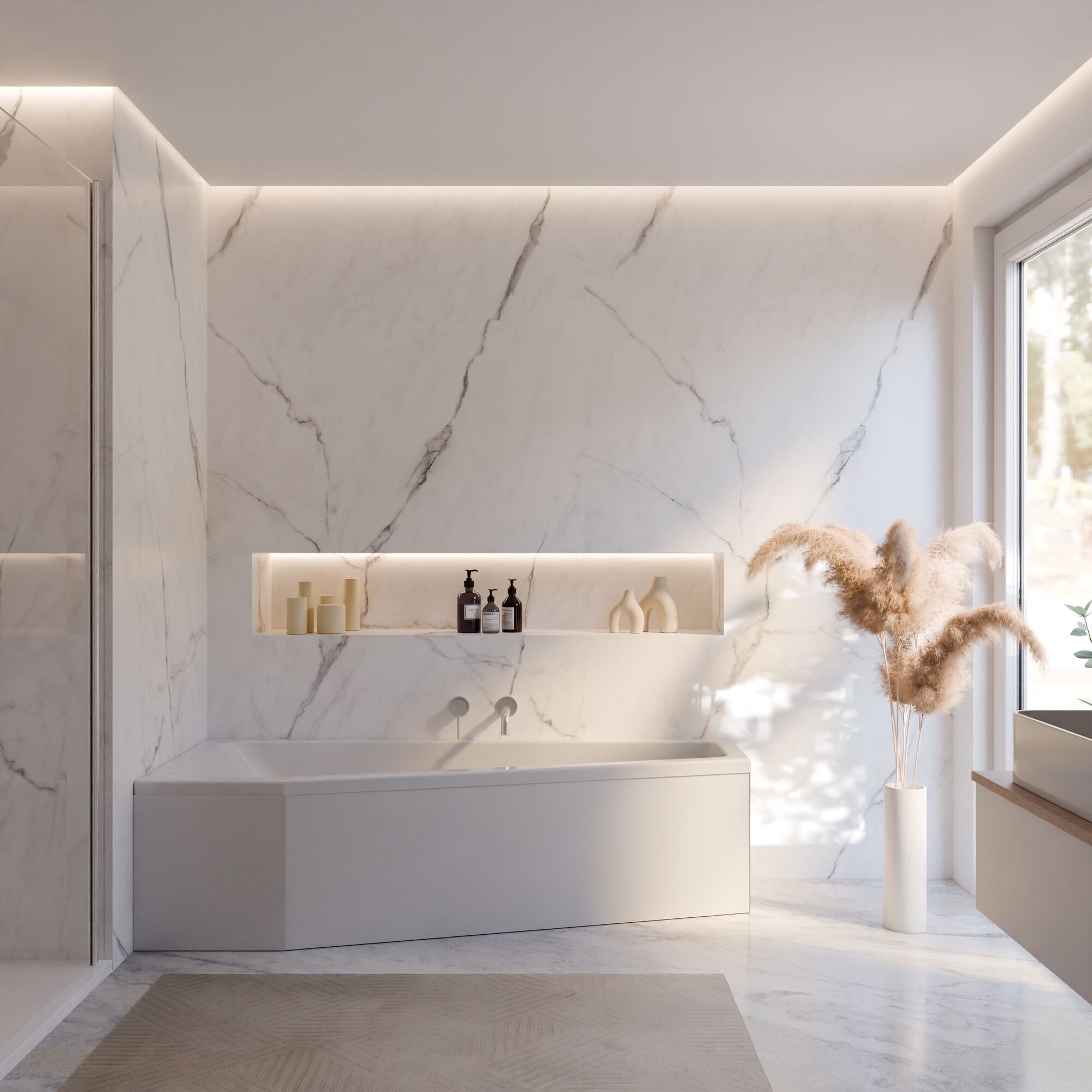 Schulte Badewanne Riva asymmetrisch 170x75 cm, Sanitäracryl Weiß Komplett-Set mit Fußgestell und Ablauf