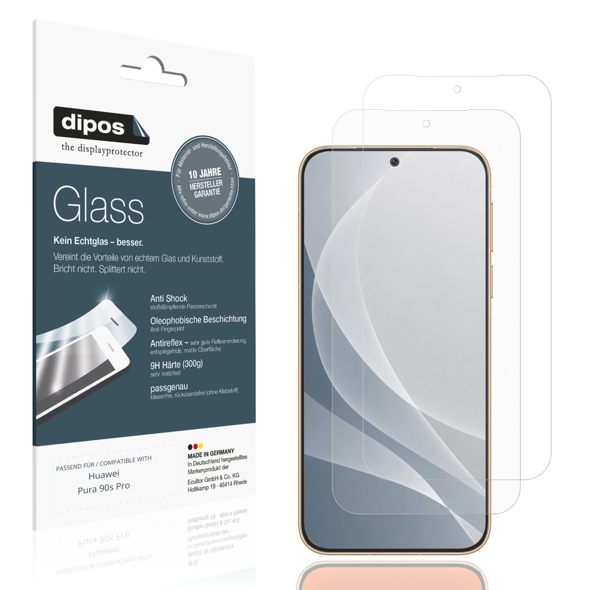 dipos Displayschutzfolie Schutzfolie für Huawei Pura 90s Pro, 2 Stück, Displayschutz Schutz Folie Made in Germany