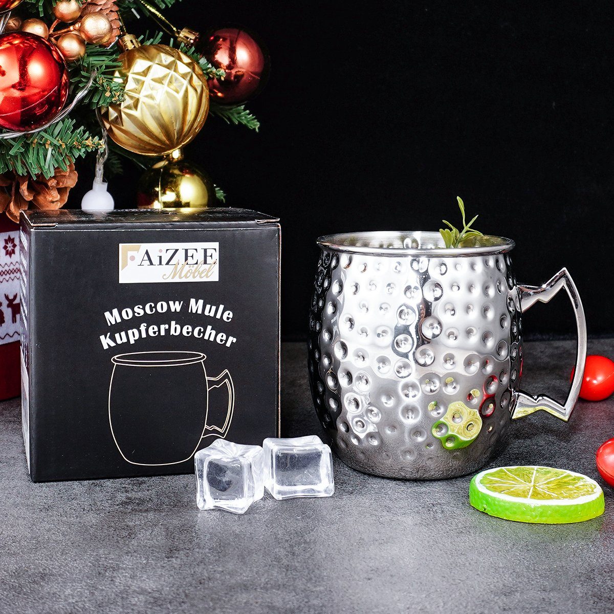 Faizee Möbel Tasse Cocktailglas Moscow Mule Becher Kupferbecher 500ml Fassungsvermögen, 1-tlg., Kupfer/Edelstahl