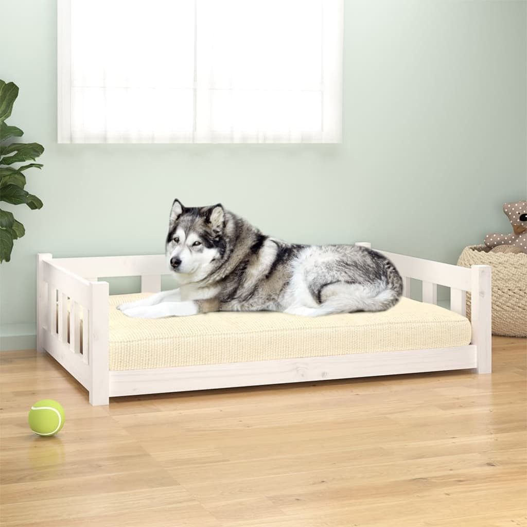 Thumbnail - vidaXL Tierbett, Hundebett Weiß 105,5x75,5x28 cm Massivholz Kiefer