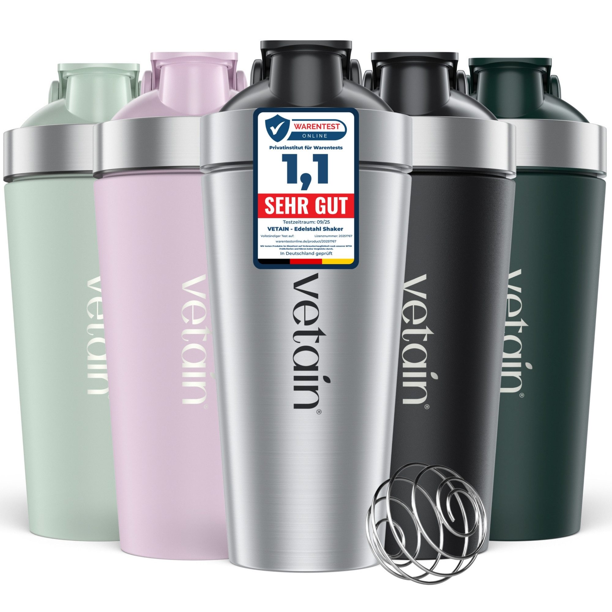 VETAIN Protein Shaker Edelstahl 700ml - 100% Auslaufsicher, Außen gravierte Messskala - Frei von BPA & DEHP - Spülmaschinenfest