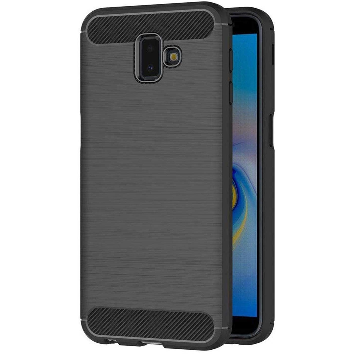 CoolGadget Handyhülle Carbon Handy Hülle für Samsung Galaxy J6 Plus 6 Zoll, robuste Telefonhülle Case Schutzhülle für Samsung J6 Plus Hülle