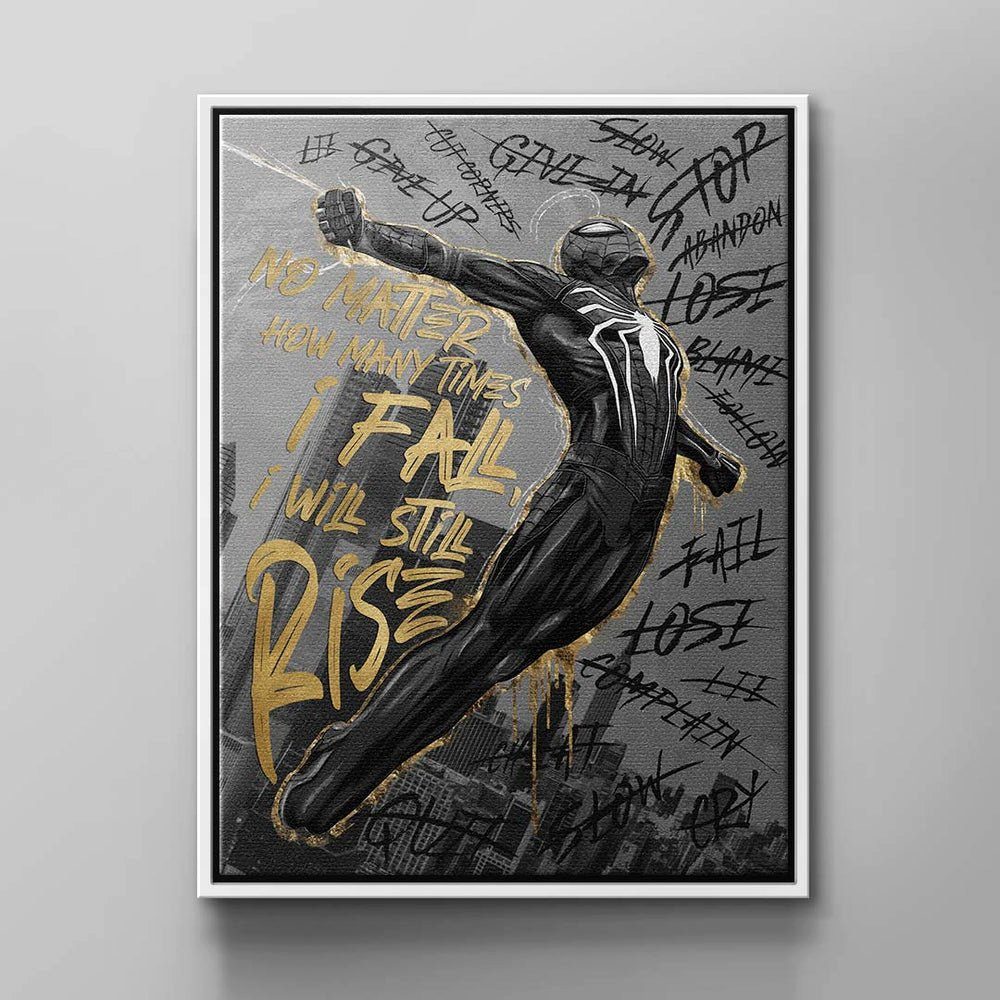 DOTCOMCANVAS® Leinwandbild, Leinwand Wandbild Motivations-Ass-Kartensymbol Pik Schwarz Gold Ace weißer Rahmen