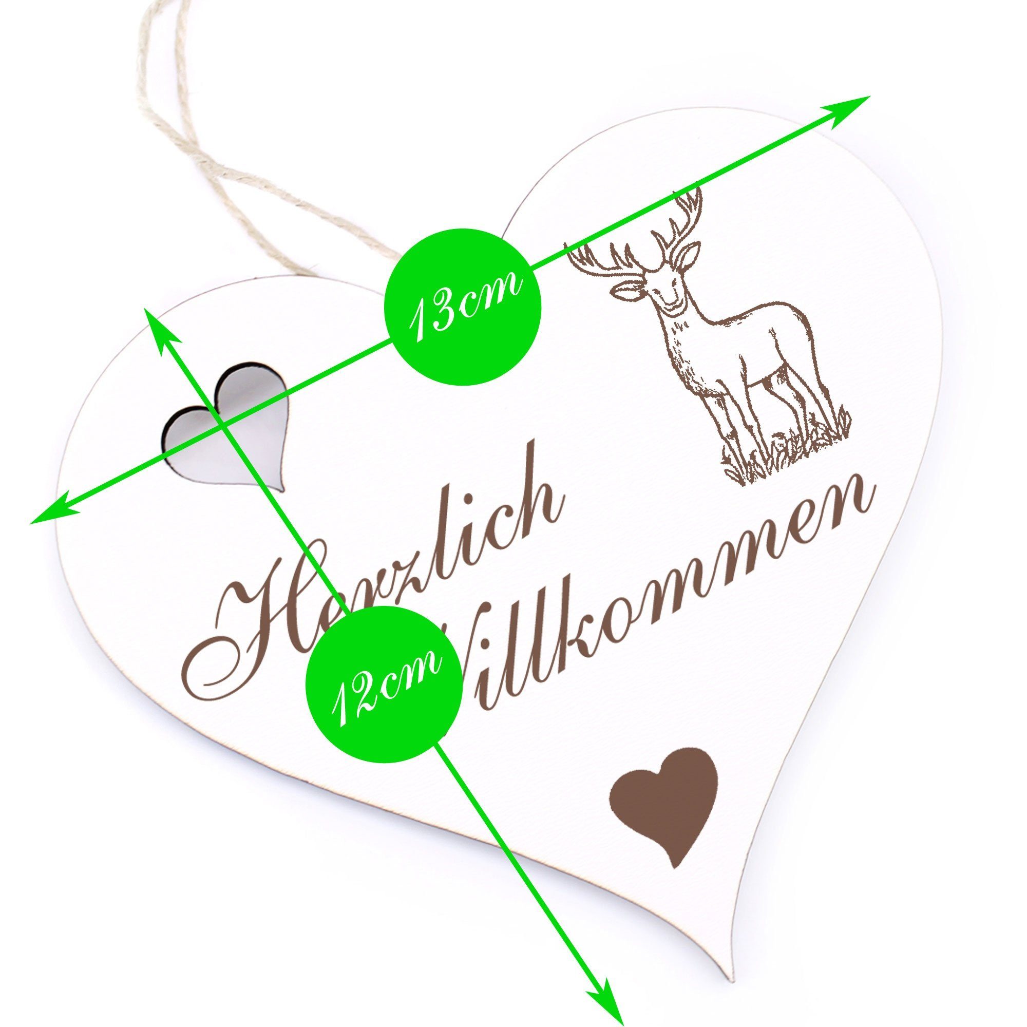 Hirsch - gezeichneter Willkommen - Dekolando Hängedekoration Herzlich 13x12cm