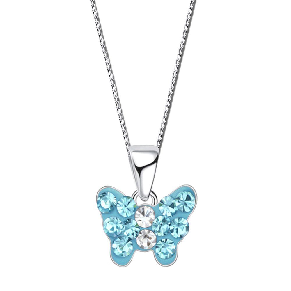 Limana Kette mit Anhänger Mädchen Kinder echt 925 Sterling Silber mini  Kristall Schmetterling, Zirkonia zierliche Kinderkette