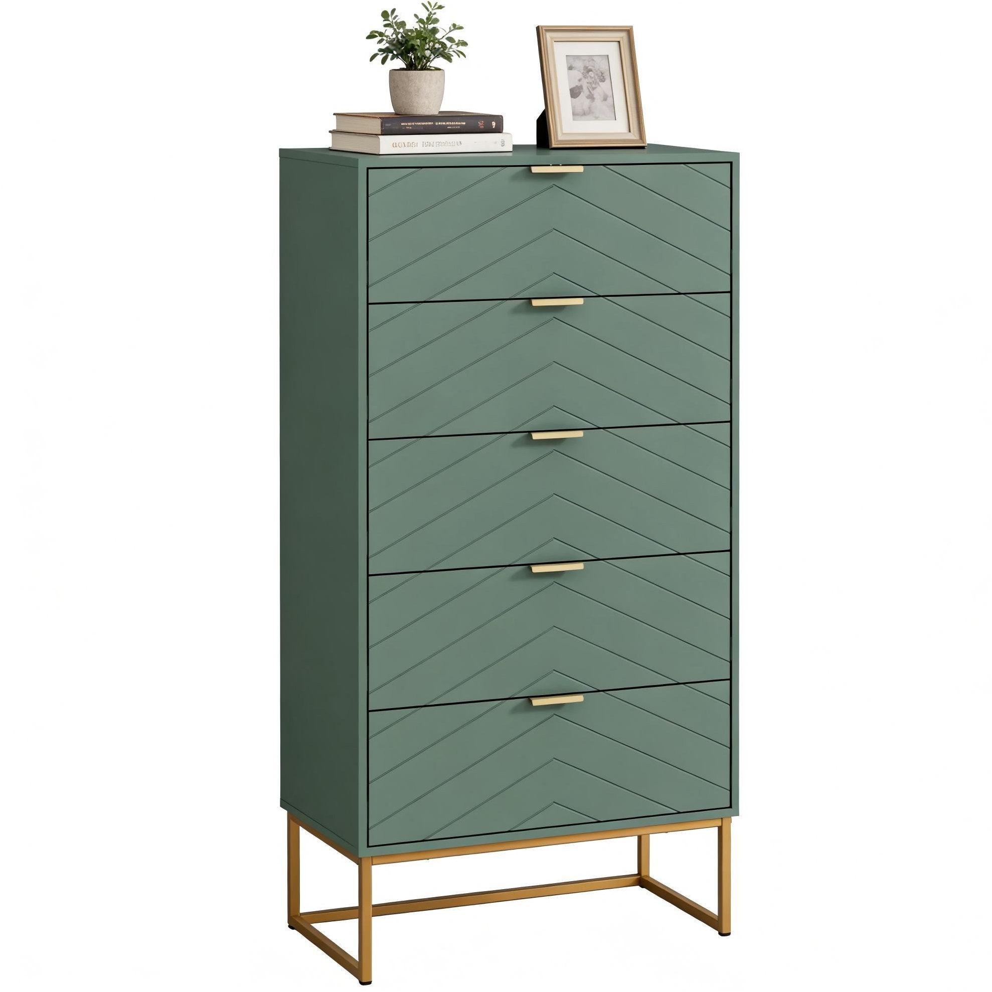 UEV Kommode mit 5 Schublanden, Sideboard, Schubladenschrank, Schmal kommode modern (60x34x110cm, Schrank für Wohnzimmer Schlafzimmer Flur Büro), mit Kippschutz Aufbewahrungskommode, Mehrzweckschrank aus Holz