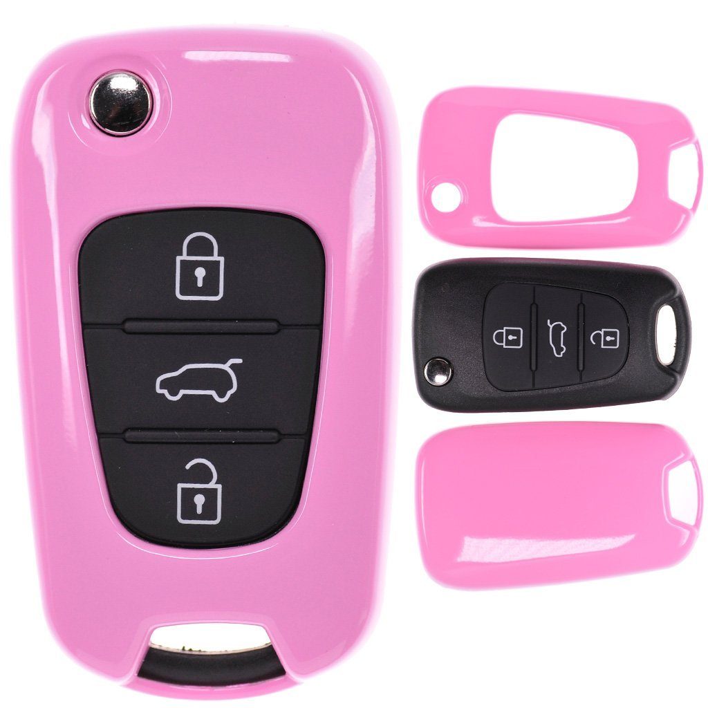 mt-key Schlüsseltasche Autoschlüssel Hardcover Schutzhülle Soul Pink, Hyundai für Sportage ix20 Kia ix35 Ceed Klappschlüssel i30
