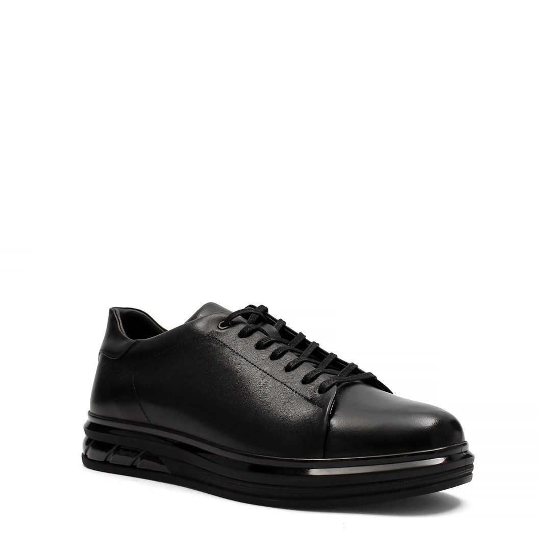 Celal Gültekin Low-Top Schnürschuhe Dicke Sohle Freizeit Herren Sneaker Glattleder, Echtleder-Futter & Decksohle, Schwarz, 41