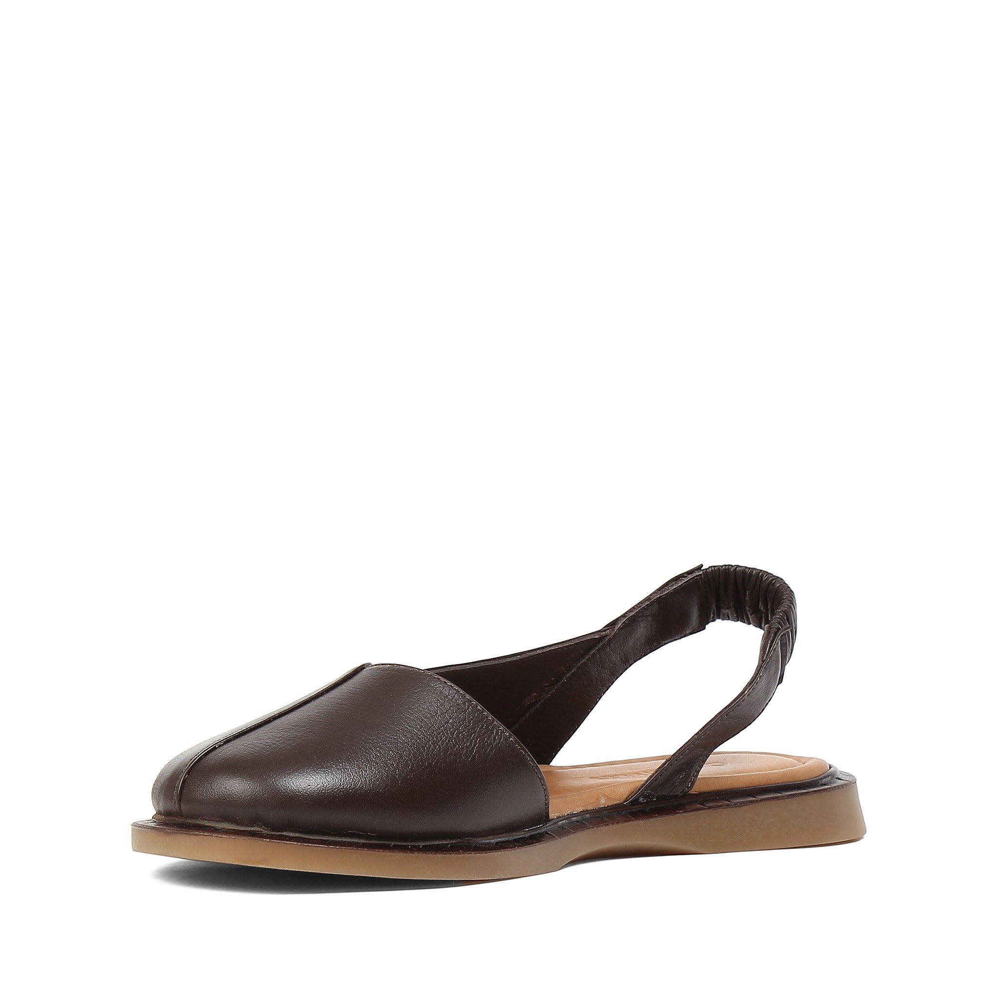 Celal Gültekin Flache Slingback Ballerina Runde Kappe Damen Ballerina Glattleder, elastischer Slingback, Echtleder-Futter, Braun, 37 – Bild 4 von 5