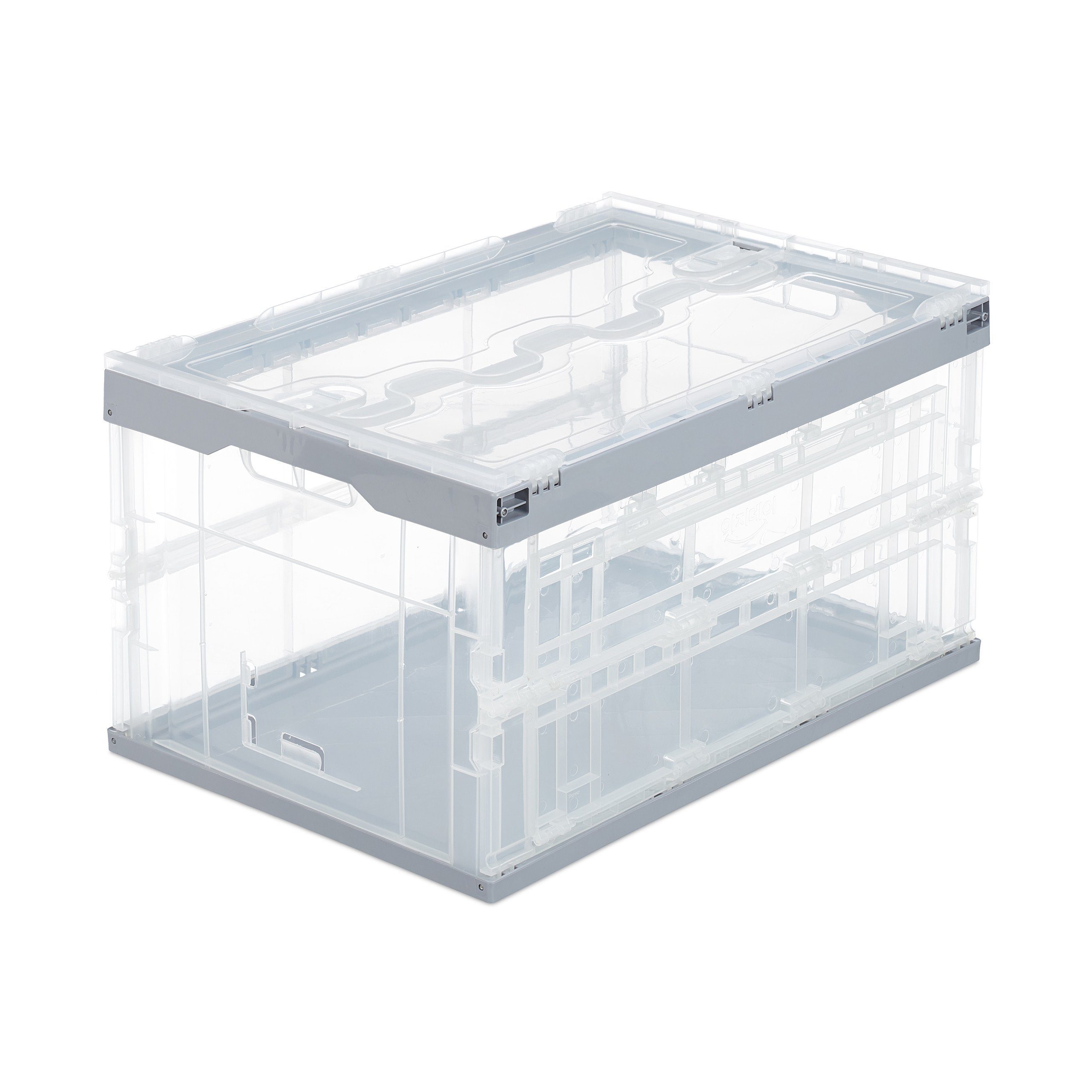 relaxdays Aufbewahrungsbox Transparente Transportbox mit Deckel, Grau
