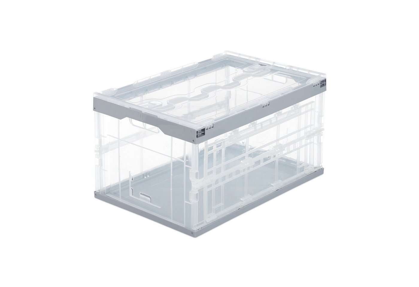 relaxdays Klappbox 2 x Transparente Transportbox mit Deckel, 60 l