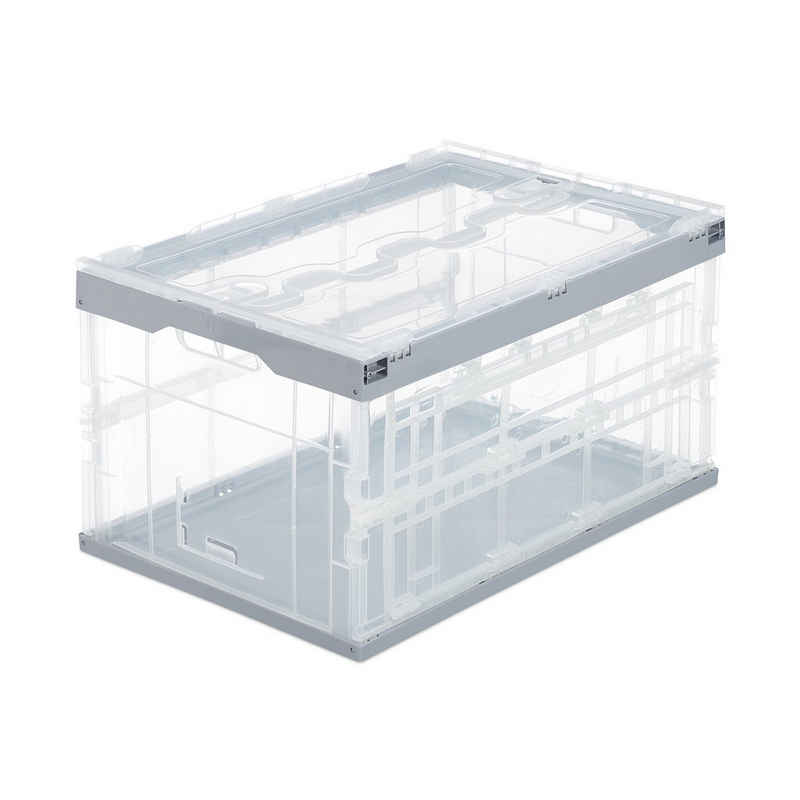 relaxdays Aufbewahrungsbox Transparente Transportbox mit Deckel, Grau