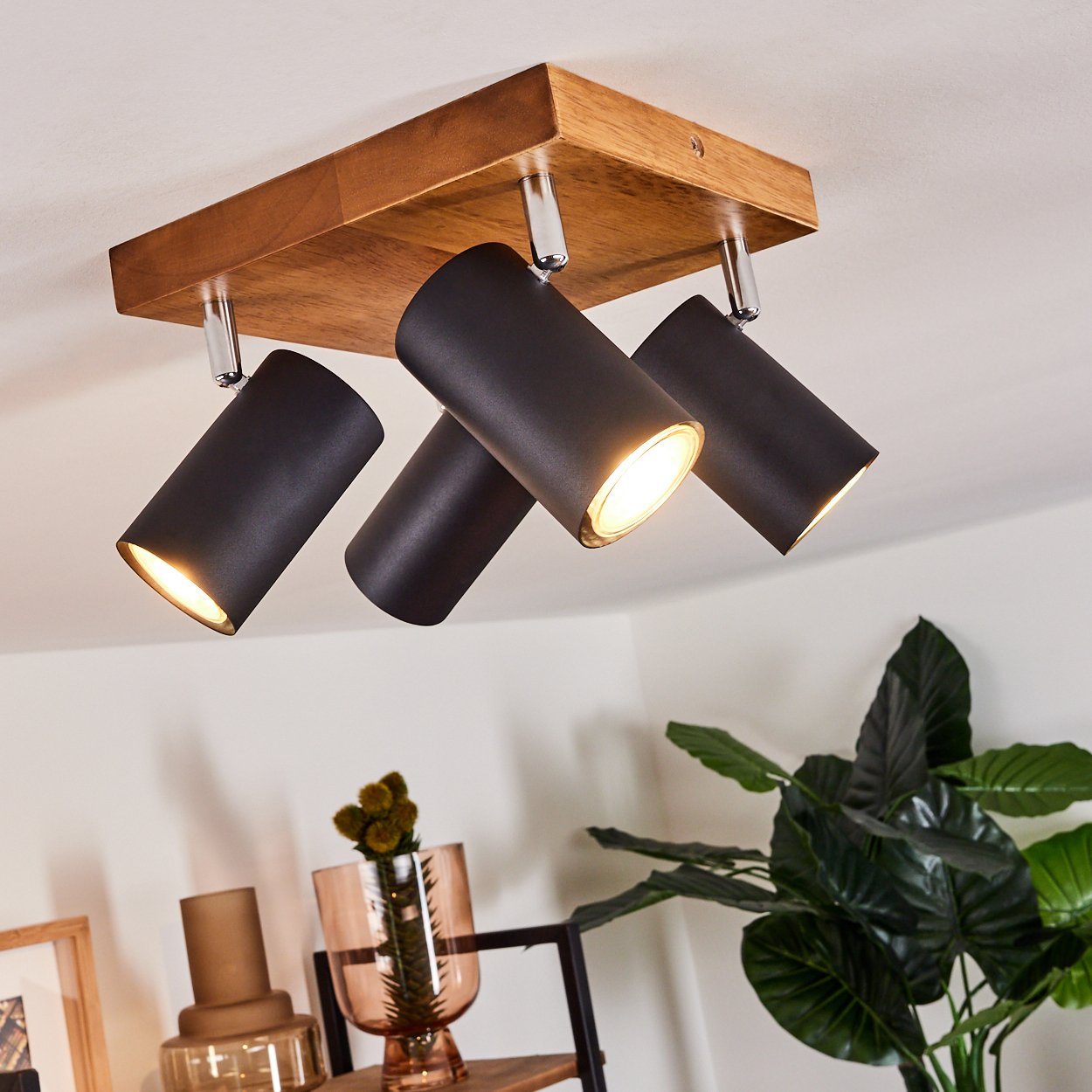 »Godo« Zimmerlampe, hofstein Metall ohne Leuchtmittel, Deckenleuchte und Leuchtenköpfe Holz, in dreh-/schwenkbar, schwarz aus sind Deckenlampe GU10