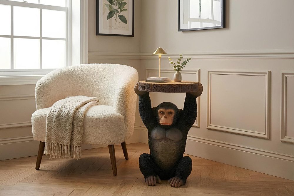 riess-ambiente Beistelltisch MONKEY 55cm schwarz/grau - Affe, Skulptur, handgefertigt, modern, rund (Einzelartikel, 1-St), Tropischer Ablagetisch - ideal als dekorativer Akzent im Wohnzimmer