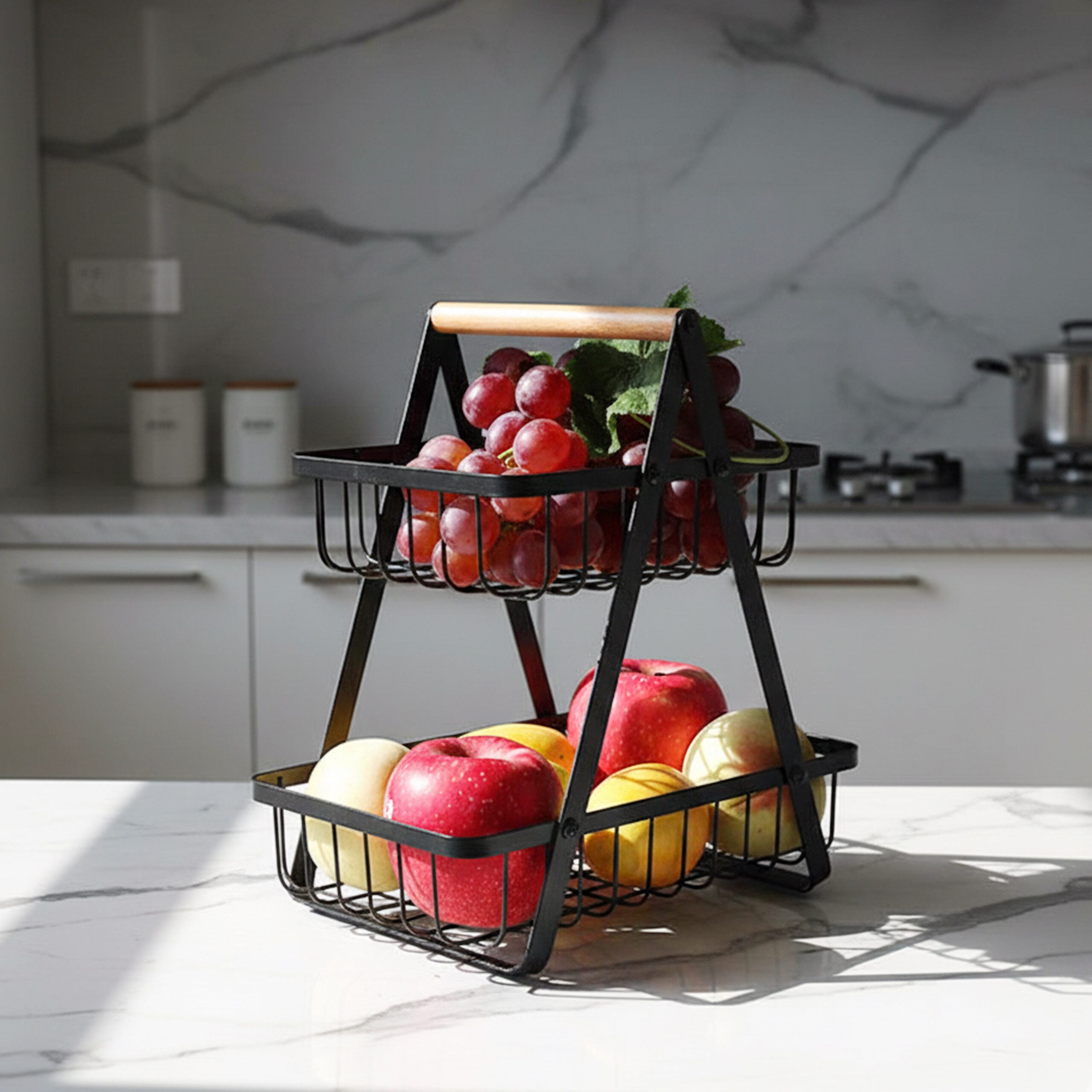 relaxdays Obstschale Obst Etagere 2 Etagen, Eisen, schwarz