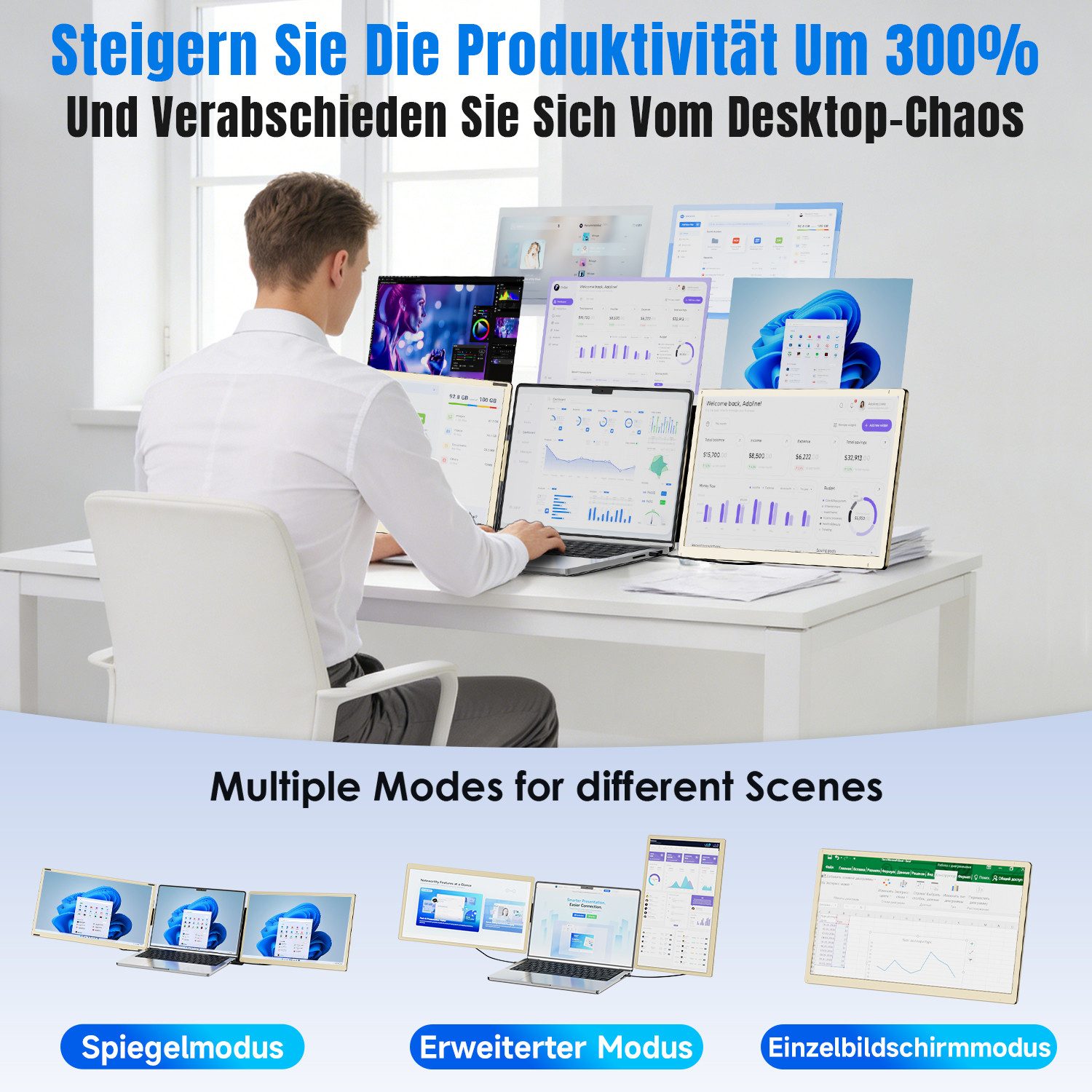 KEFEYA Dual-Screen-Laptop-Bildschirm-Extender Laptop-Bildschirmerweiterung Portabler Monitor (16 cm/15,6 ", 1920x1080 px, Full HD, 60 Hz, HDR, Als Einzelbildschirm nutzbar, kompatibel mit Windows, Android, Chrome)