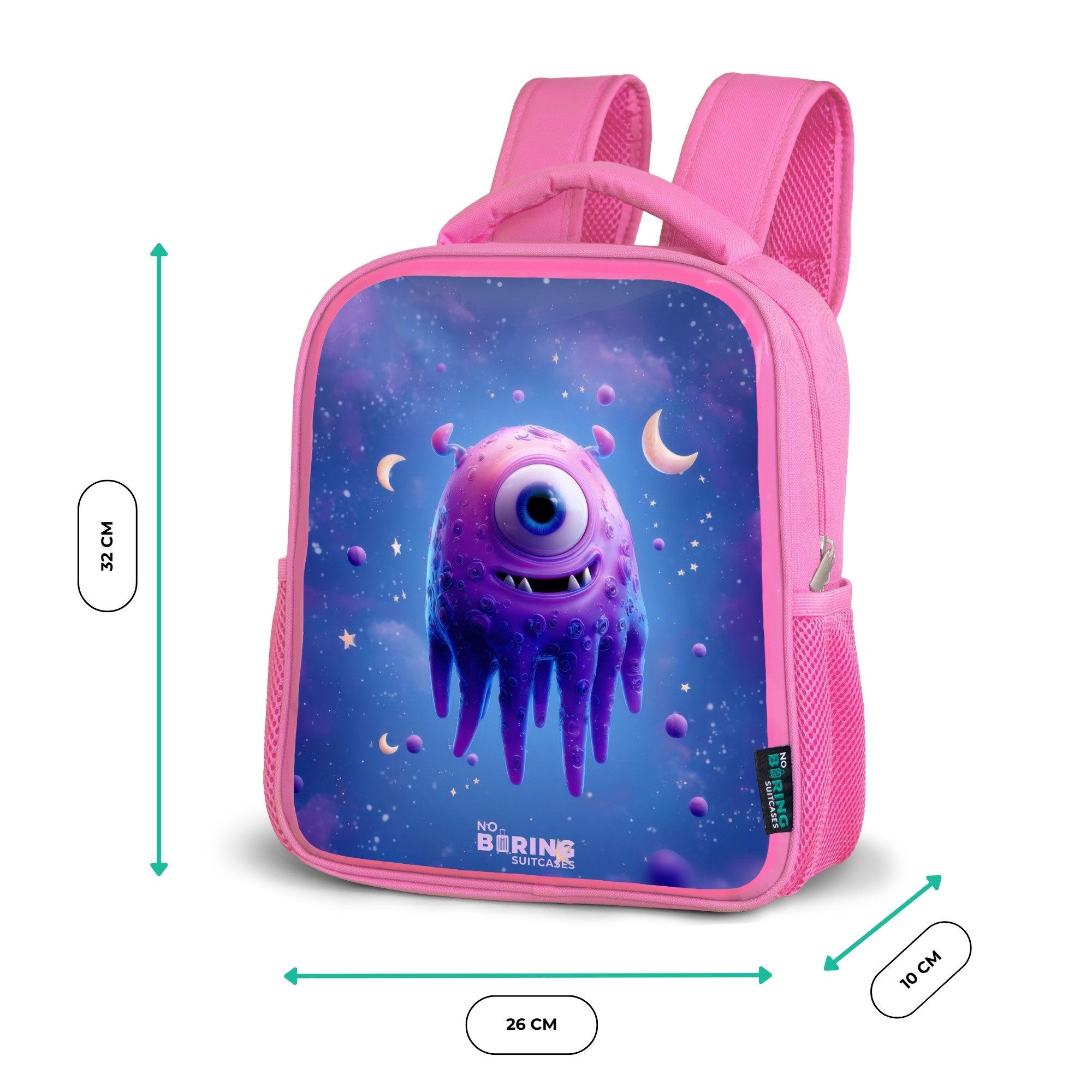 NoBoringSuitcases.com© Rucksack Rosa - Fröhliches Augenpaar im Weltraum, Kinderrucksack, Schulrucksack, Freizeitrucksack, Mädchen, Kindergarten