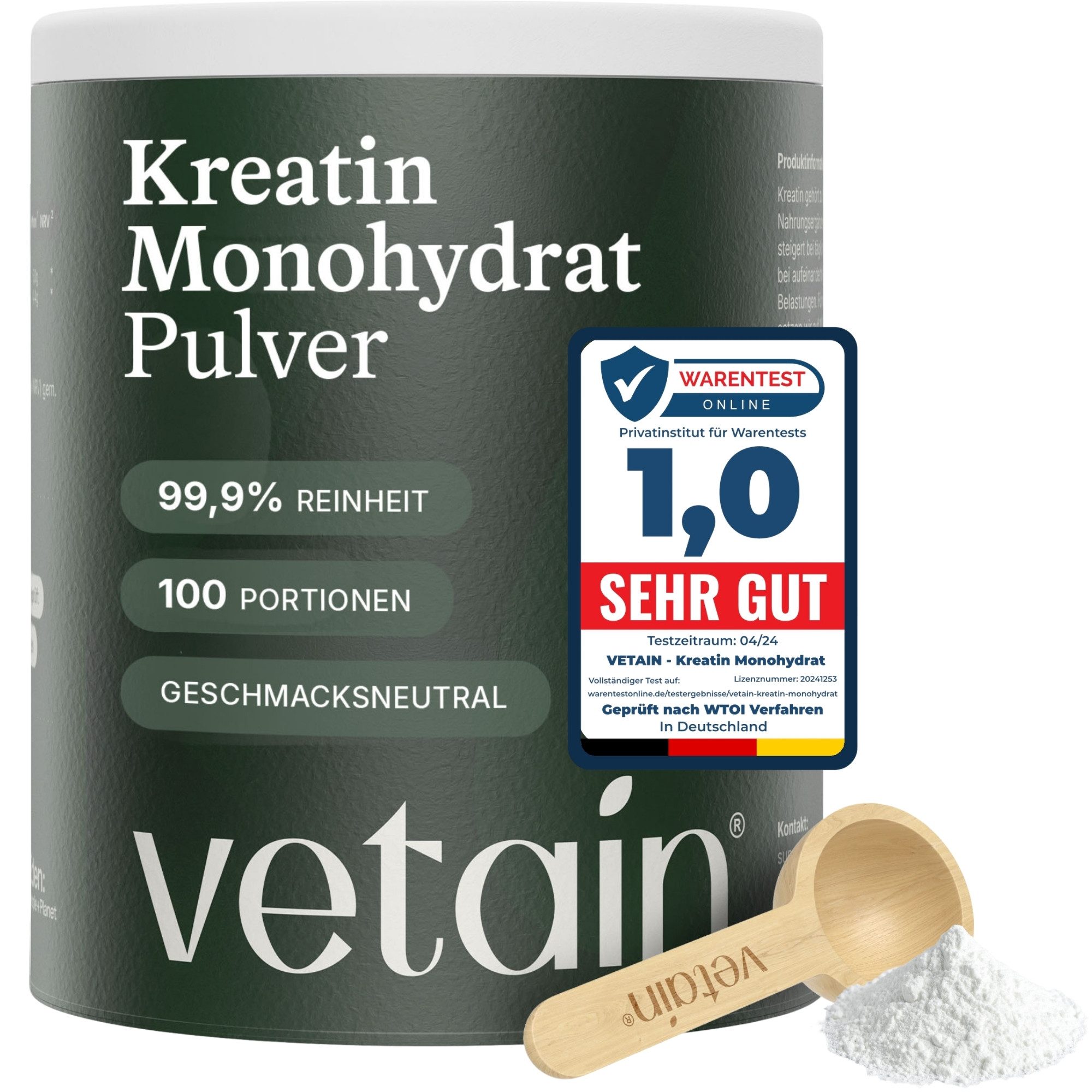 VETAIN Creatin Monohydrat - Ultrafein - hochdosiertes Pulver, - Kreatin Pulver à 500 g, Perfekt löslich