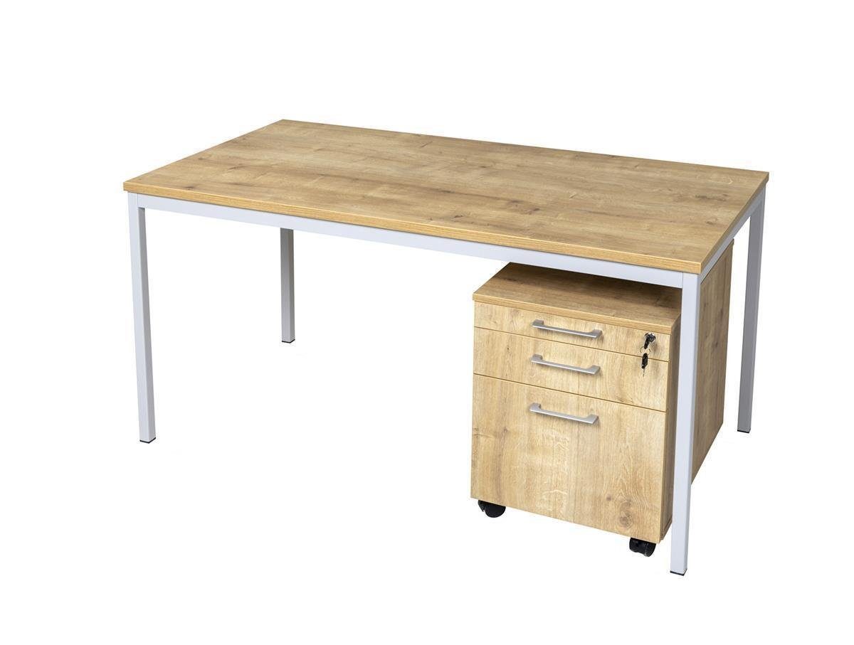 Furni24 Schreibtisch Schreibtisch und Dekor, Saphir Holz, 160X80X75 cm Eiche Rollcontainer
